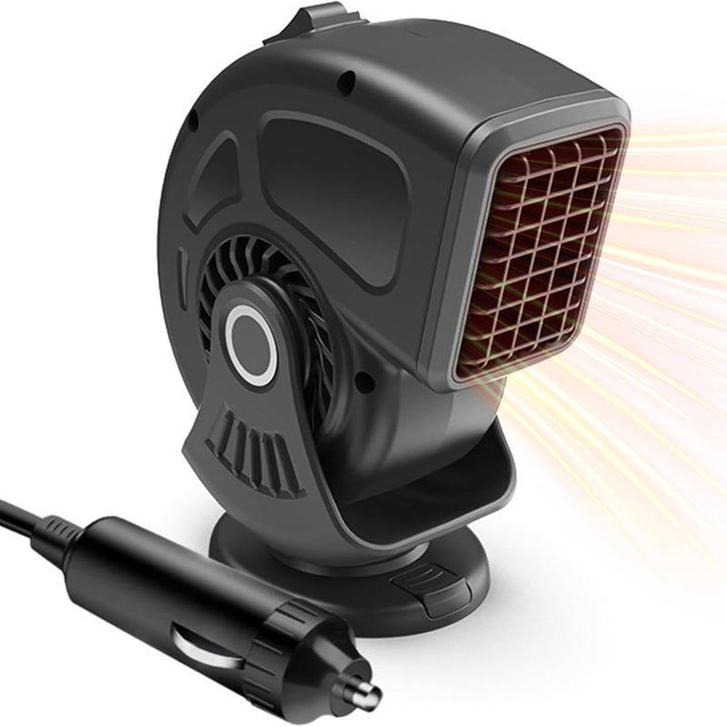 Ogrzewacz samochodowy 12 V z gniazdem zapalniczki, obrotowy, wielofunkcyjny, 360°, odmrażanie, oczyszczanie powietrza, odmrażanie