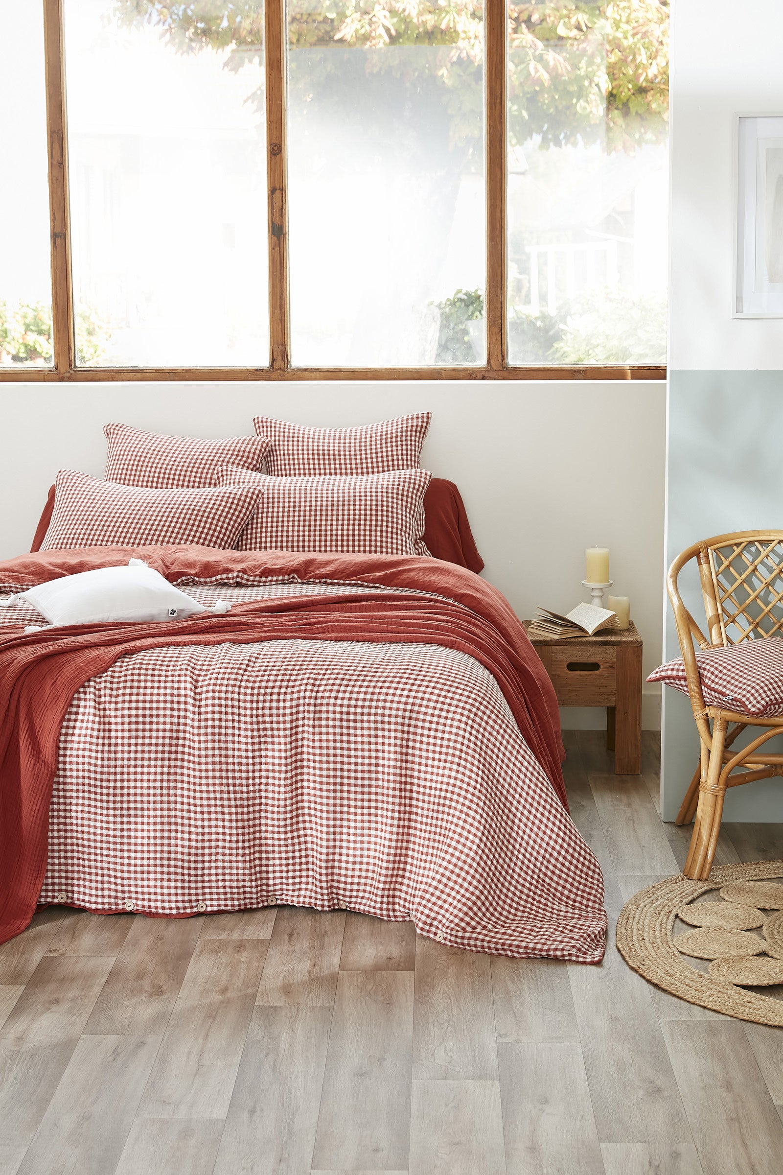 Housse de couette réversible 240 x 220 cm – Gaze de coton tissée teintée – VICKIE Terracotta - 3