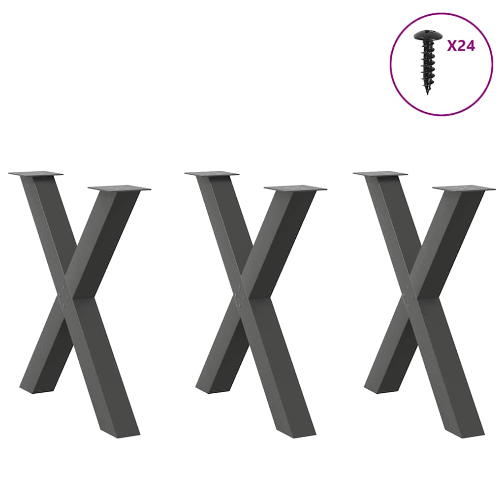Pieds de table à manger forme de X 3 pcs | Pied de meuble 80x(72-73) cm acier CFW34891 - 3