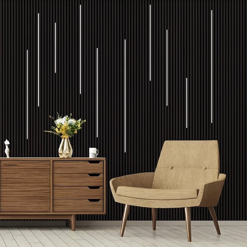 Lot de 4 Panneaux Acoustiques Muraux Bois 240x60x2,2cm - Couleur Noir avec Fond Noir - SILAMP - 5