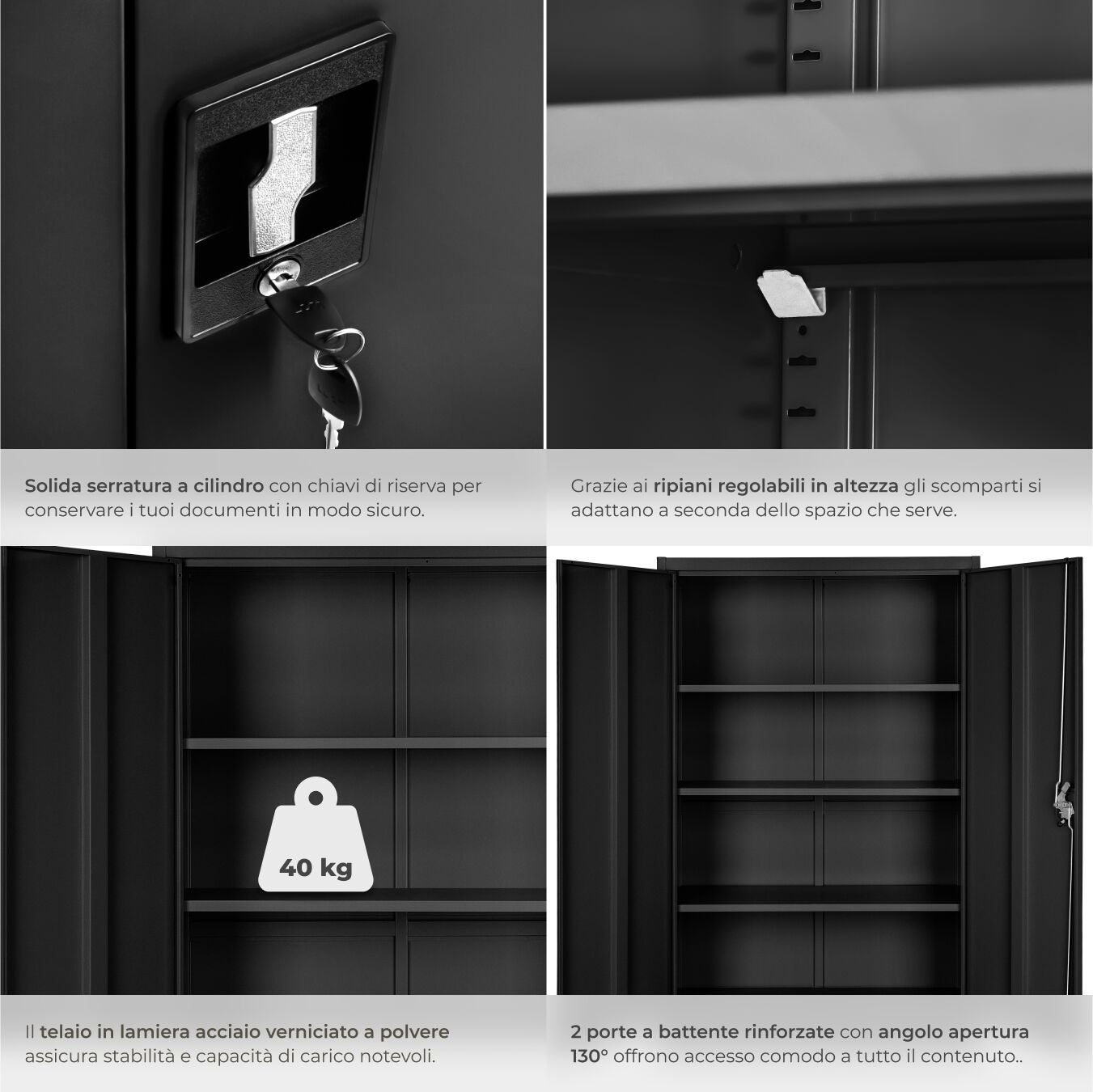Armoire métallique à dossiers 4 niveaux 140x90x40cm en acier lâqué époxy TECTAKE - 5