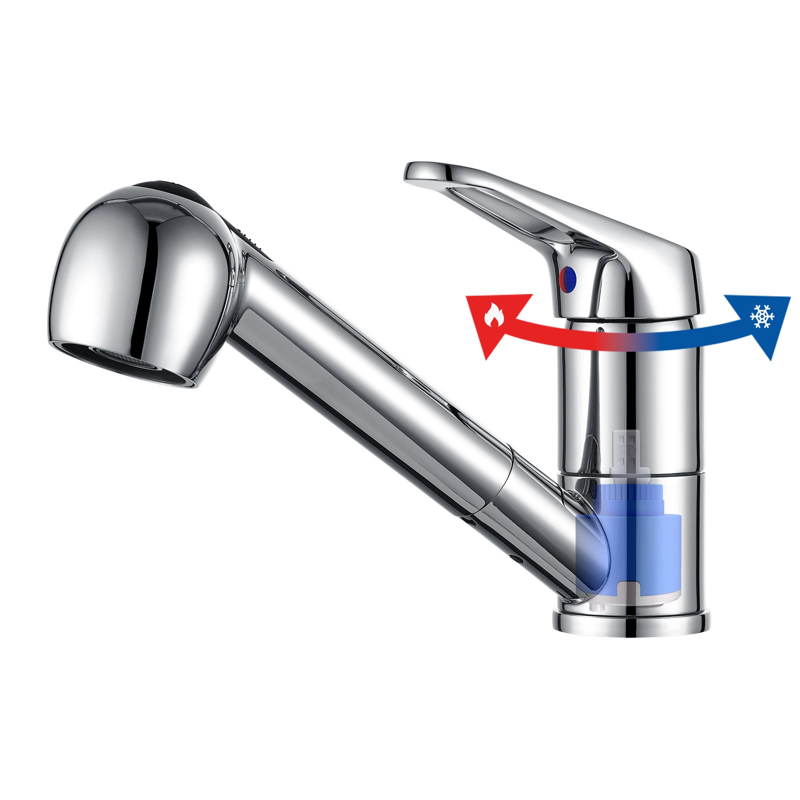 Rubinetto cucina doccetta estraibile,Miscelatore cucina in acciaio inossidabile con doccetta 2 modalità Jet, becco basso, PivoTanto 360°,cromata - 4