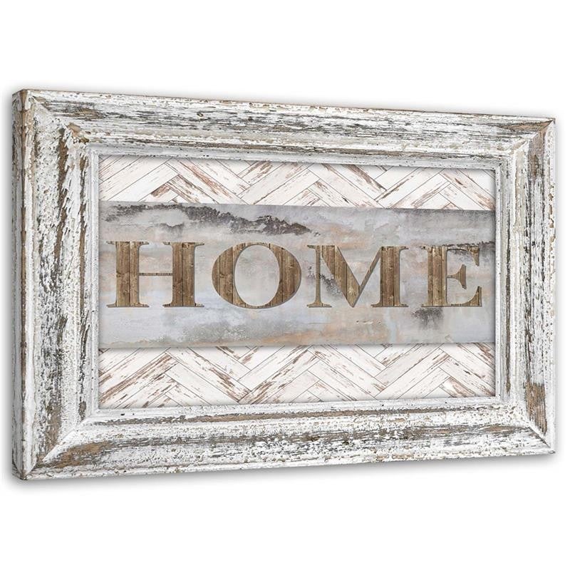 Obraz na płótnie, Napis Home w rustykalnej ramie 100x70