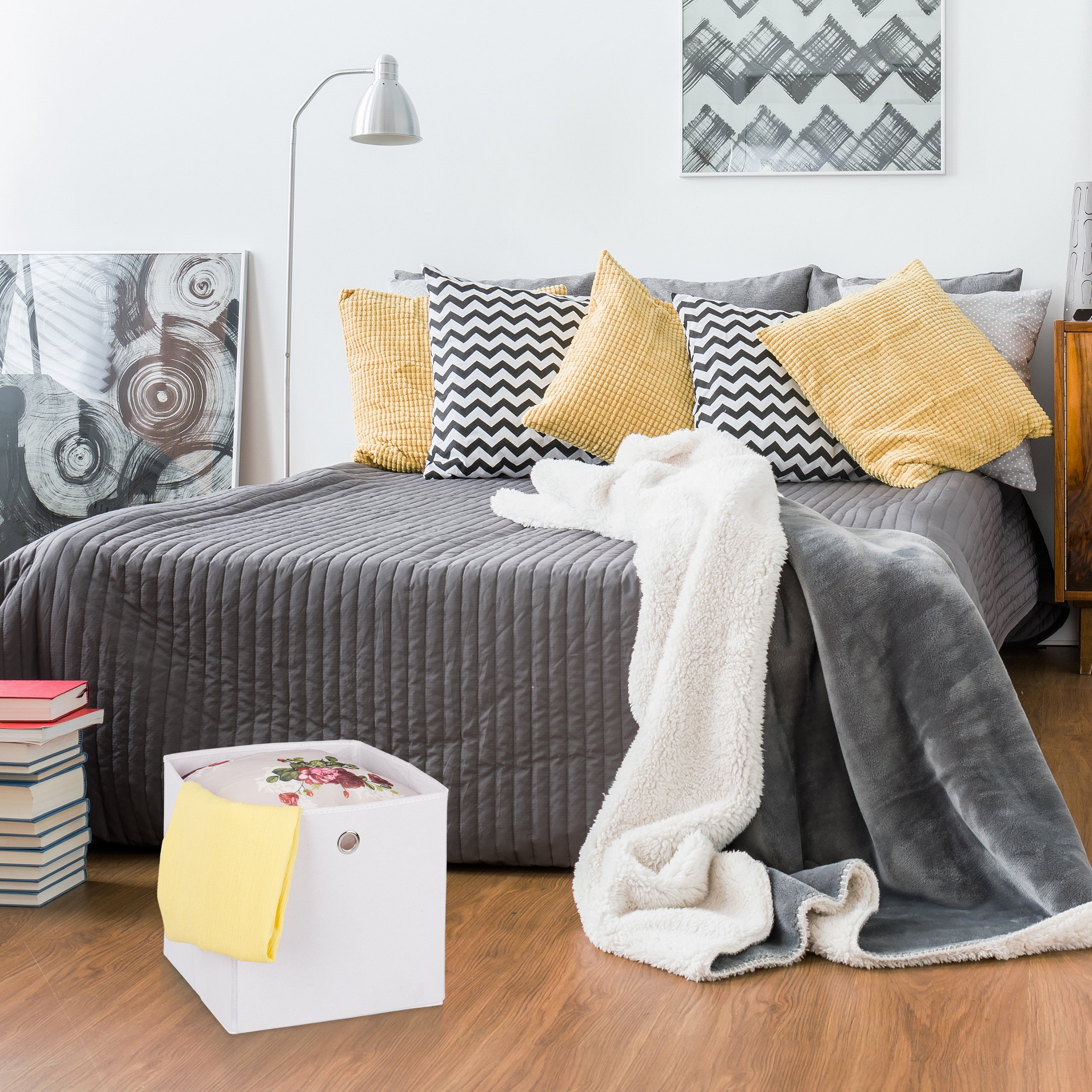 12x Cestini Porta-Oggetti , Quadrati, per lo Scaffale, Scatole a Forma di Cubo, HxLxP: 30 x 30 x 30 cm, Nero - 5