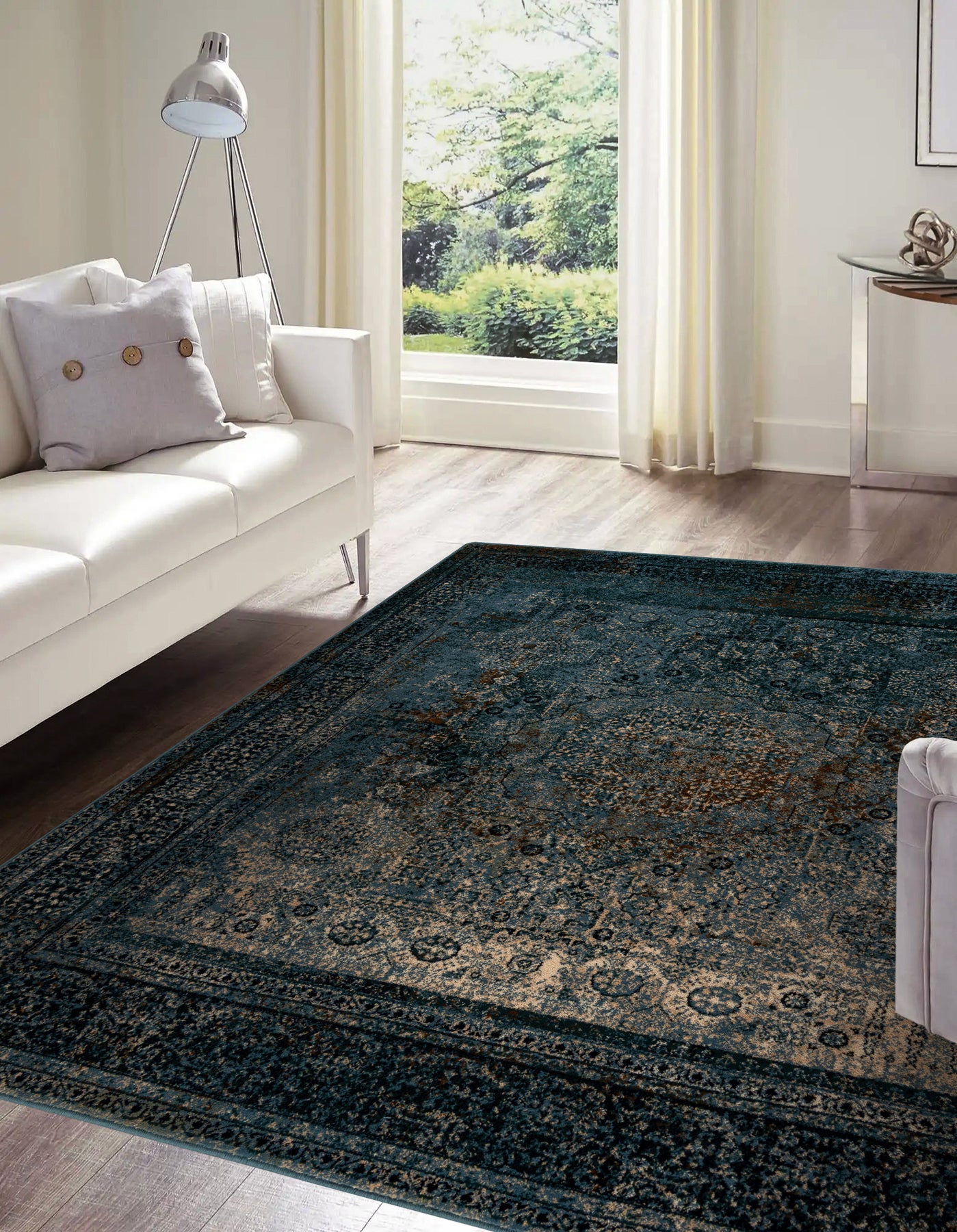 Dywan wełniany OMEGA MAMLUK Kwadrat - Rozeta vintage ciemny niebieski 200x200 cm - 5