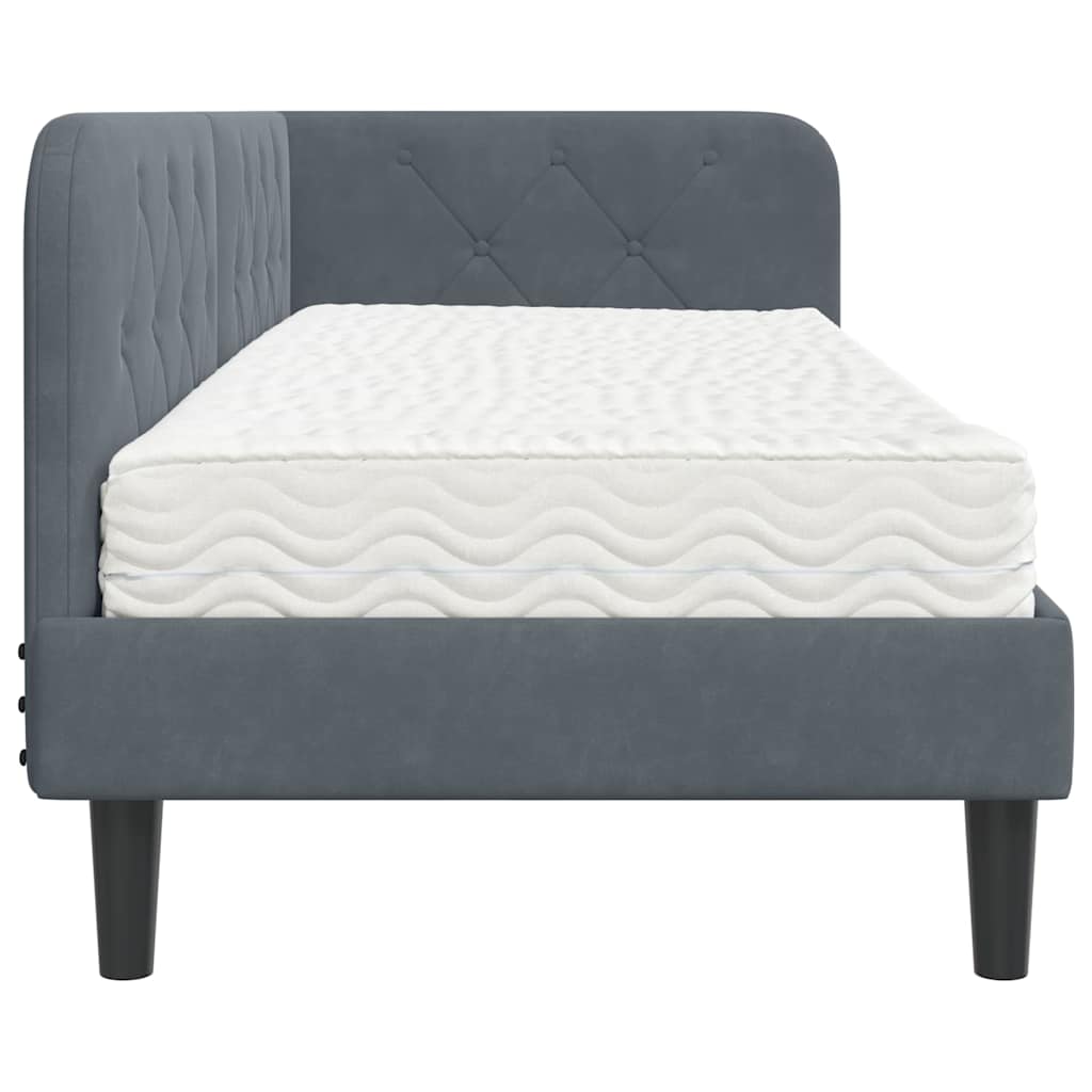 Cadre de lit d'angle gris foncé 80 x 200 cm en velours - 8