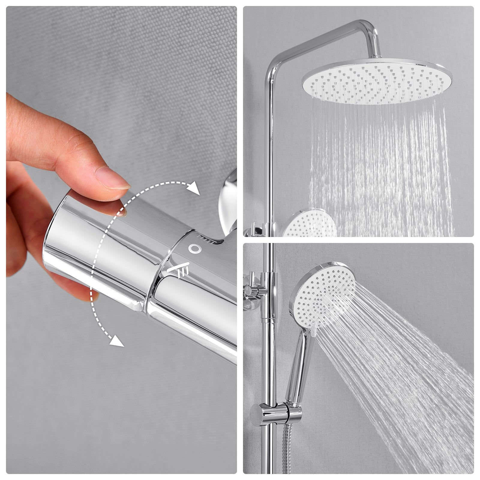 Lot 20 Colonnes Douche Chromées,Thermostatiques,avec Pommeau Douche 3 Jets,Douche Tête 25 x 25 cm,Hauteur Réglable,Ensemble Douche Salle Bain,Rond - 3