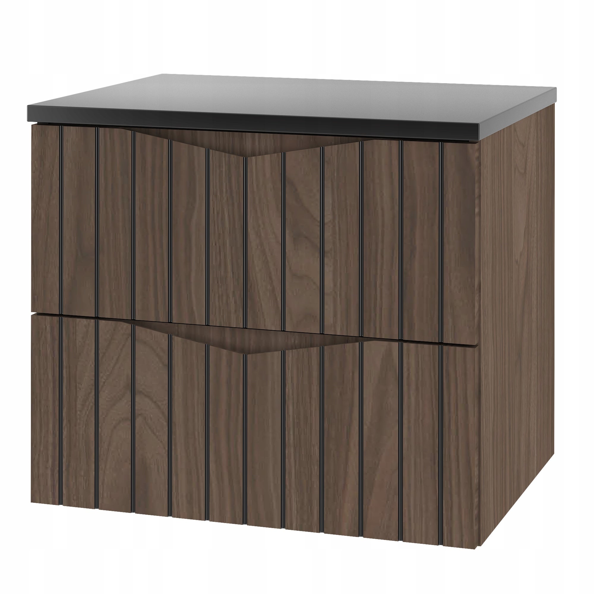 Szafka łazienkowa STELLA 60 cm orzech mat z czarnym blatem ryflowane fronty