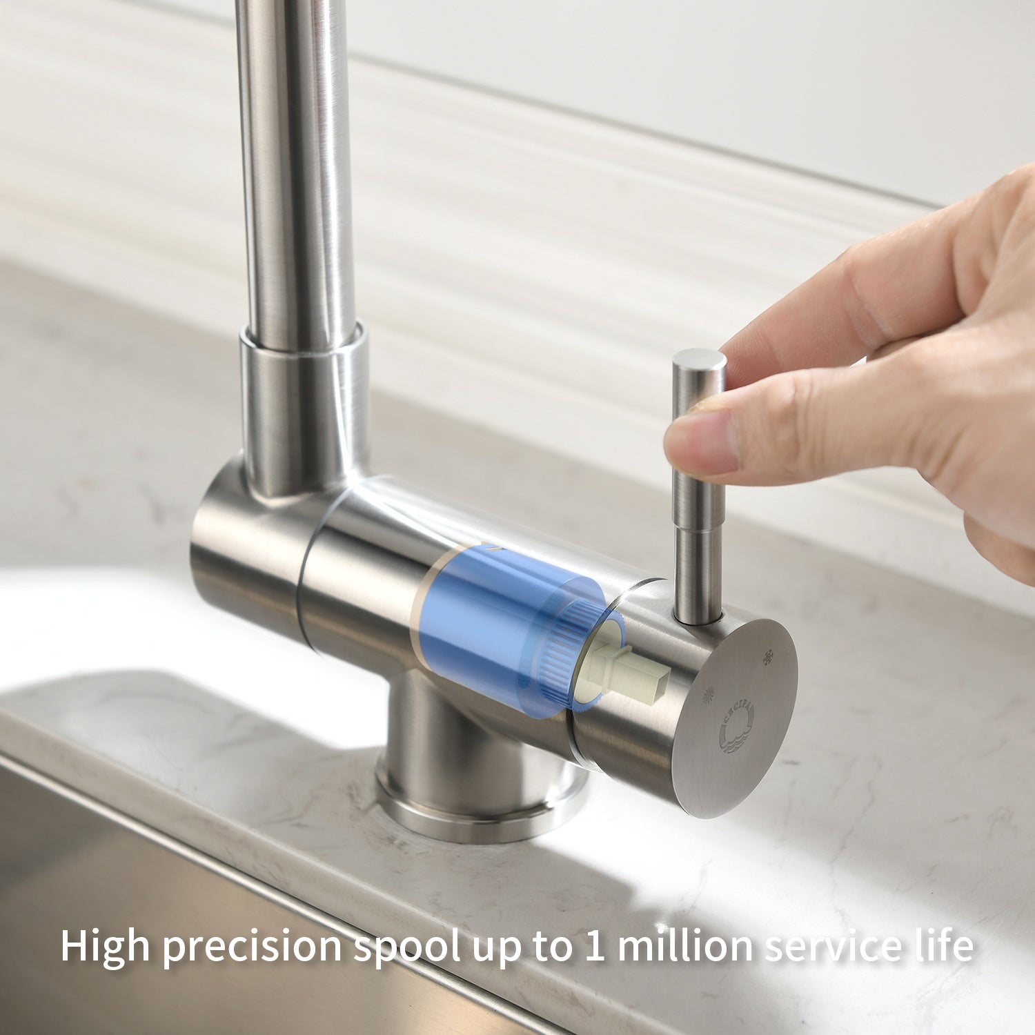 Cecipa max Robinet de Cuisine Rabattable 2 Jets aux Choix, Mitigeur Evier Repliable en Inox devant Fenêtre, Robinet Évier Pivotant à 360º,EU Modèle - 3