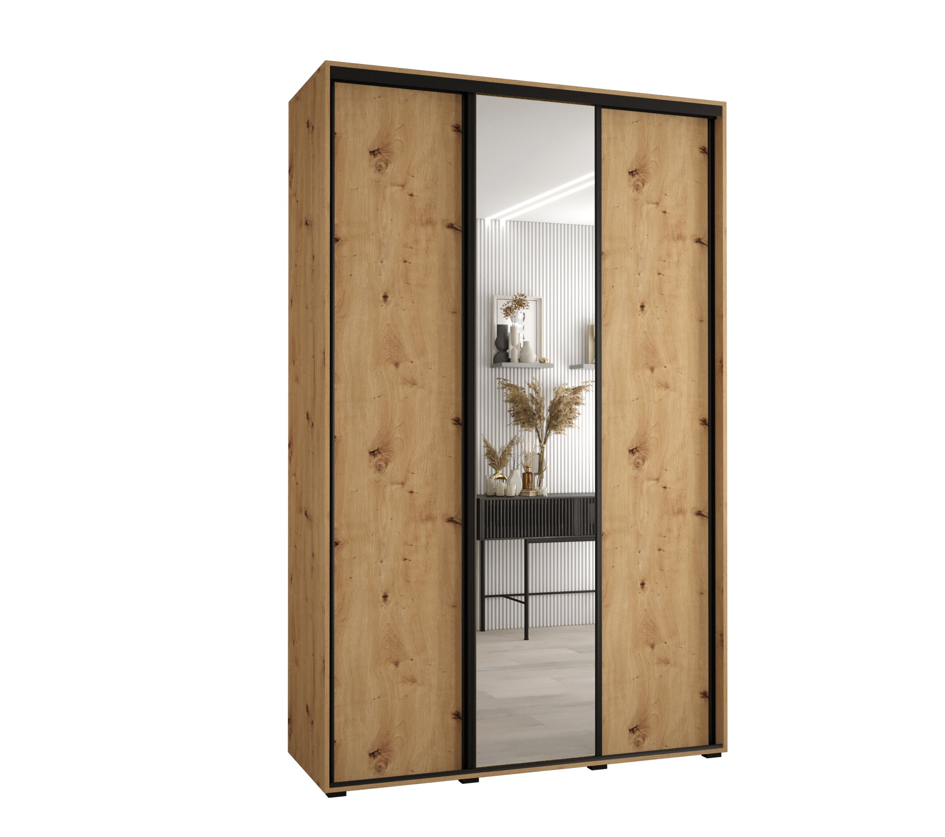Szafa przesuwna z lustrem wysoka Davos 3 160 x 60 x 235,2 cm artisan + artisan + u. czarny - Abiks Meble