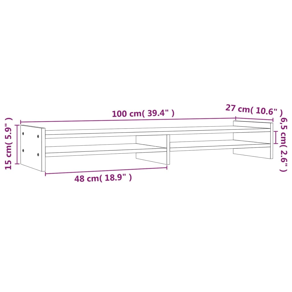 Supporto per monitor 100 x 27 x 15 cm legno massello di pino marrone 02_0004428 - 3