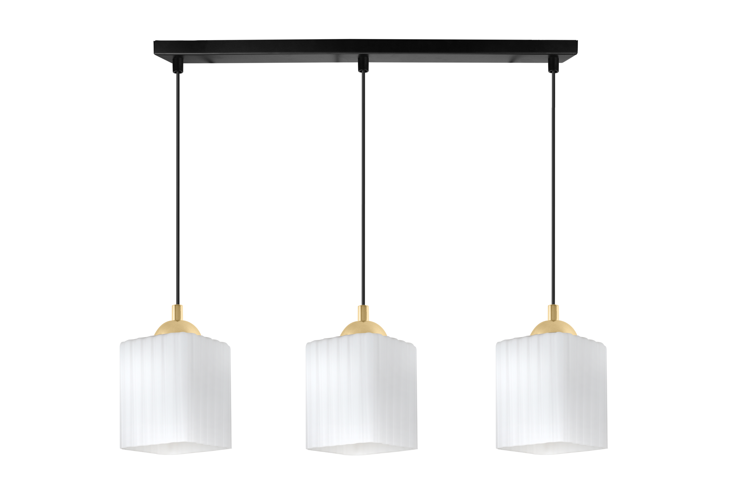 Lampa sufitowa wisząca pozioma Riffle loft 3xE27 klosz sześcian biały/złoty Light Home LH