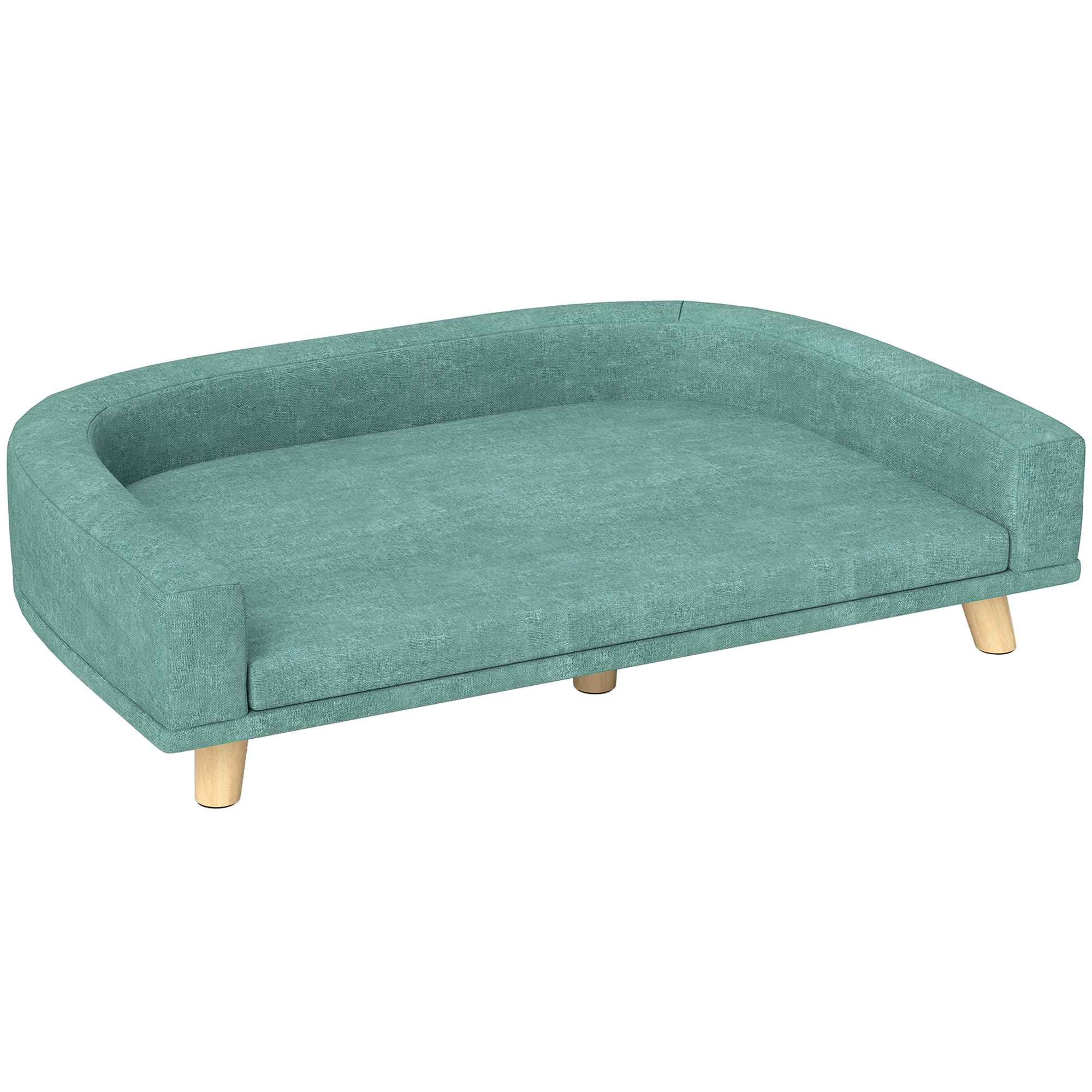 Kanapa dla dużego psa, wygodne legowisko z poduszką, zielone, podniesiona konstrukcja, drewniane nogi, sofa dla zwierząt 98x67x25 cm