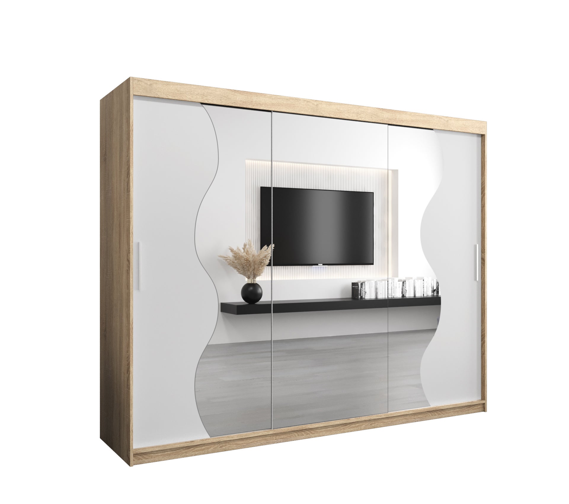 Szafa przesuwna garderoba MADRYT 250 x 62 x 200 cm Sonoma + Biały - Abiks Meble