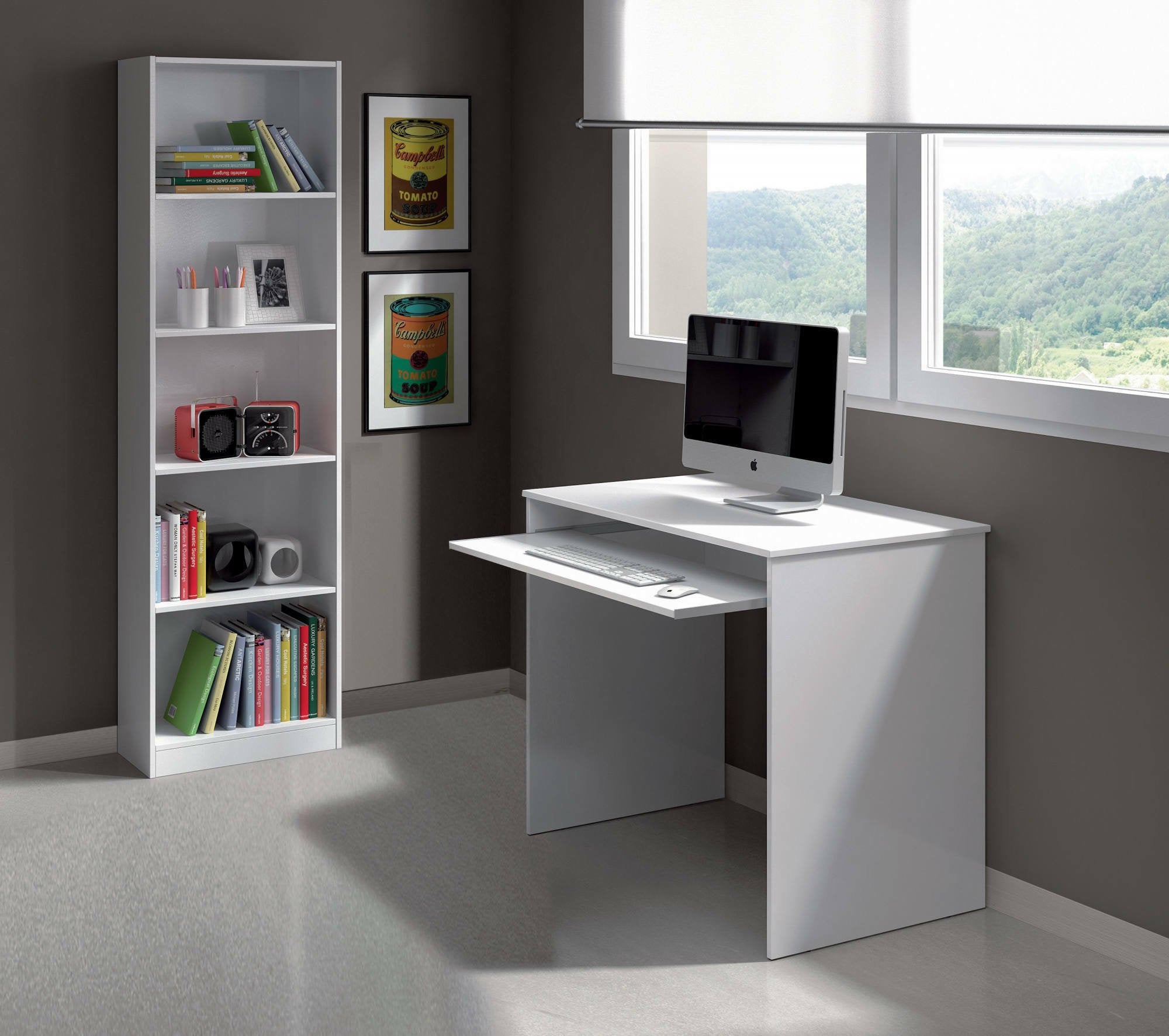 Libreria Artico, Mobile portalibri alta a 5 ripiani, Scaffale da ufficio o cameretta, Scaffale moderno con scomparti, 52x25h80 cm, Bianco - 4