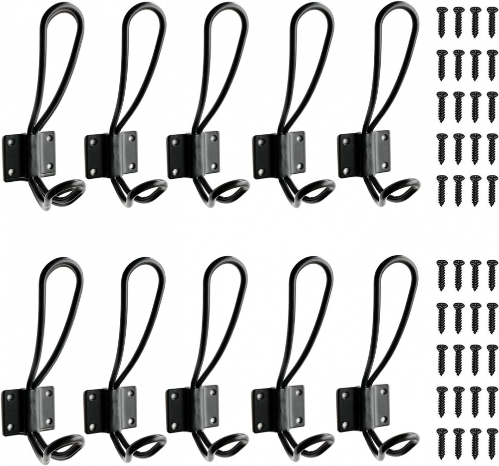 Wieszak na ubrania, duży bimetalowy łącznik, wieszak na szlafrok, wkręty do sznurka, czarny, 10 szt.