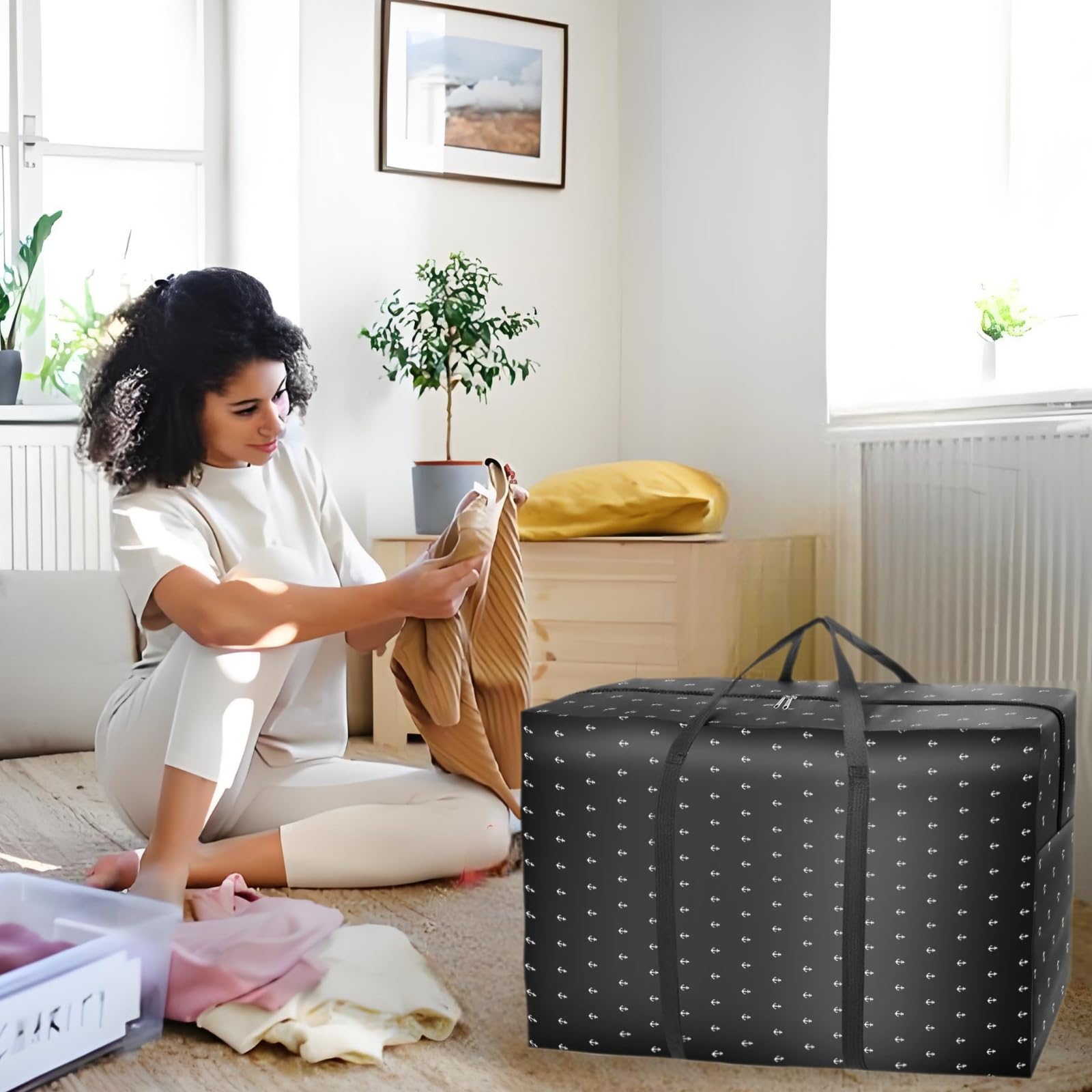 LOLLANDA Sacs de déménagement Extra larges de 140l, sacs de rangement en tissu Oxford avec fermeture éclair, sacs de Transport pliables 2 pièces - 5