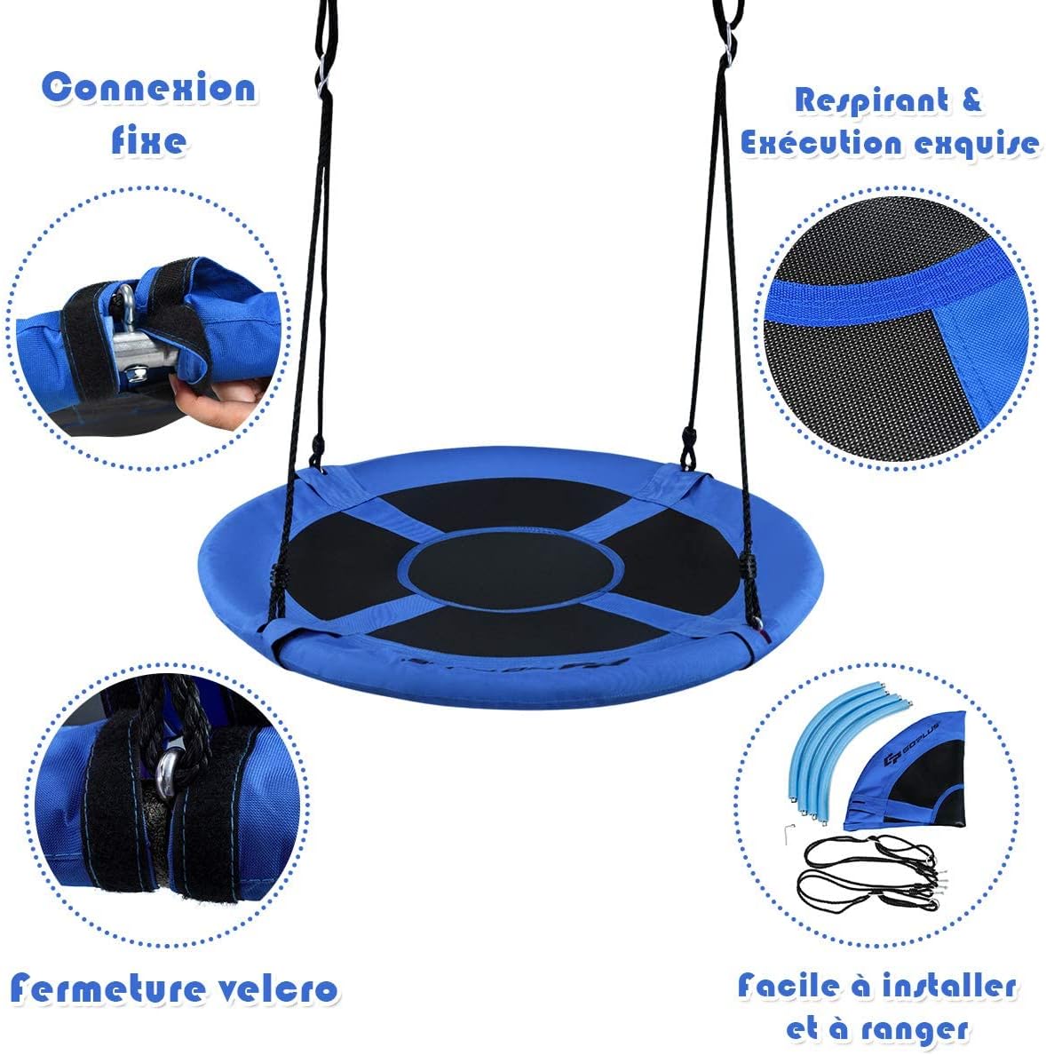 Balancoire Nid d’Oiseau Rond, Balancoire de Jardin en Tissu Oxford et PP, 100-160CM, Charge Maximale 150KG, pour Enfant/Adulte/Animaux (Bleu) - 5
