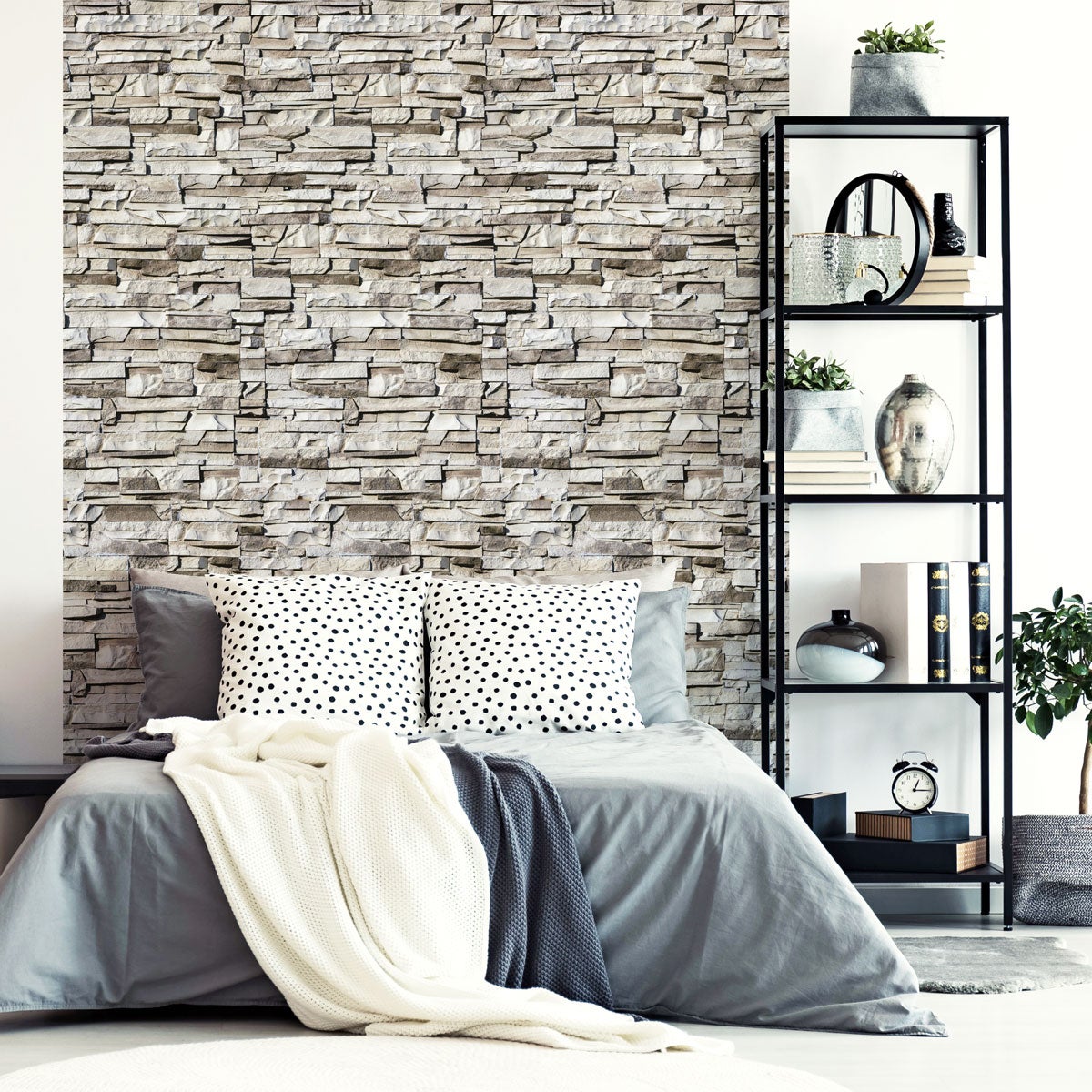 Papel pintado prepegado revestimiento de piedra h300 x l60 cm - adhesivo de pared - revestimiento sticker mural decorativo