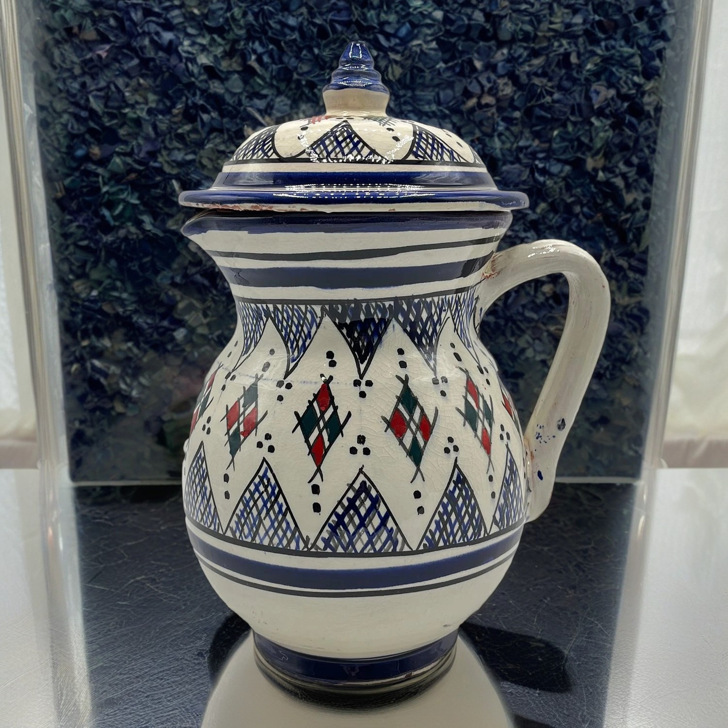 Brocca Ceramica Marocchina Dipinta A Mano 1 Litro Con Tappo - Stile Etnico Per Acqua E Bevande, Artigianale - Foto 5