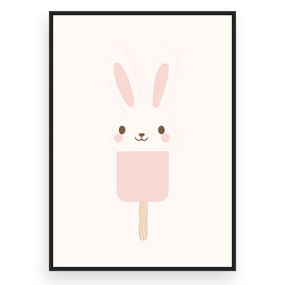 Tableau imprimé et encadré pour enfants 'Lapin glacé mignon' / 100x140cm / Cadre Noir / Fabriqué en France / Toile murale / DADA ART - 3