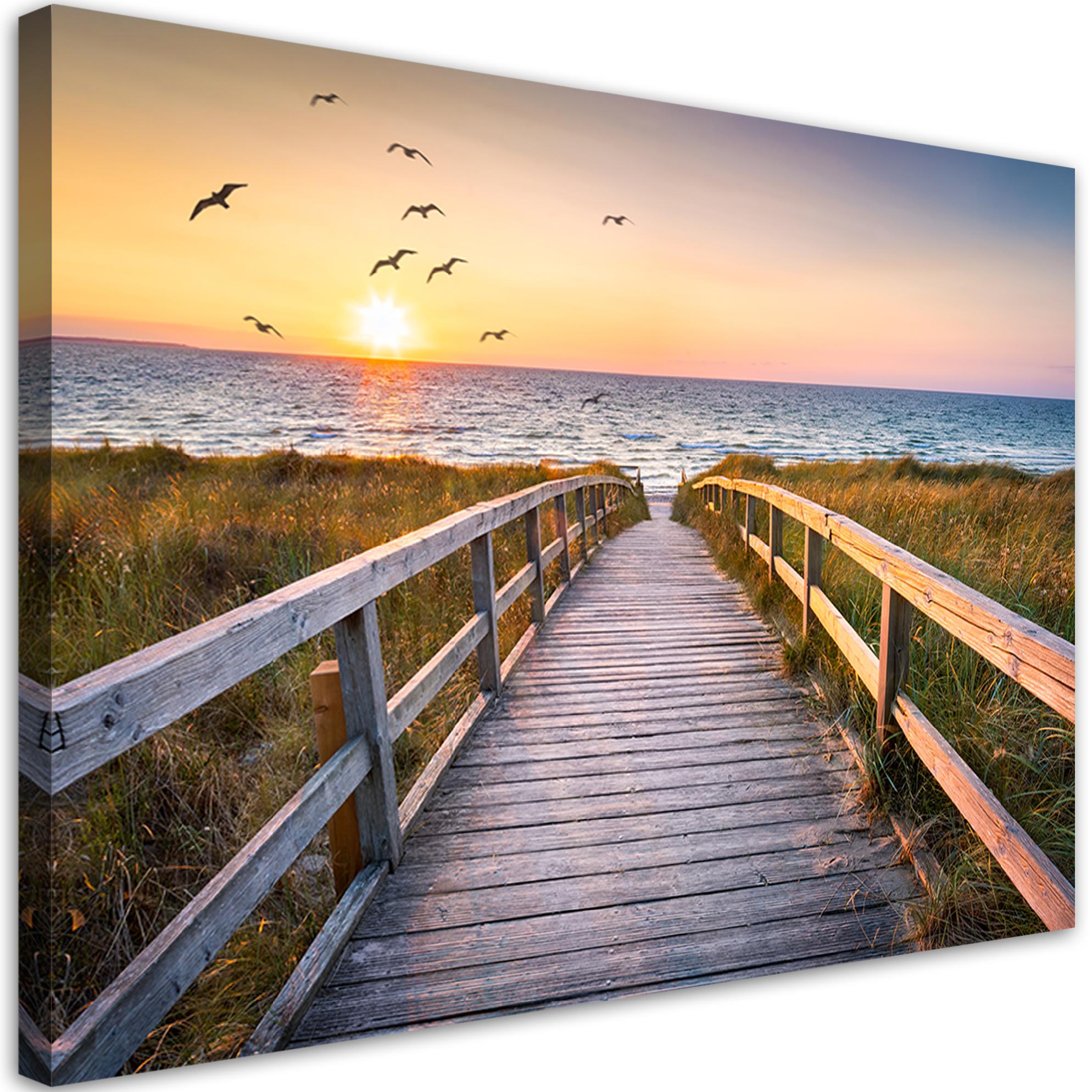 Obraz na płótnie, Zachód słońca morze plaża 90x60