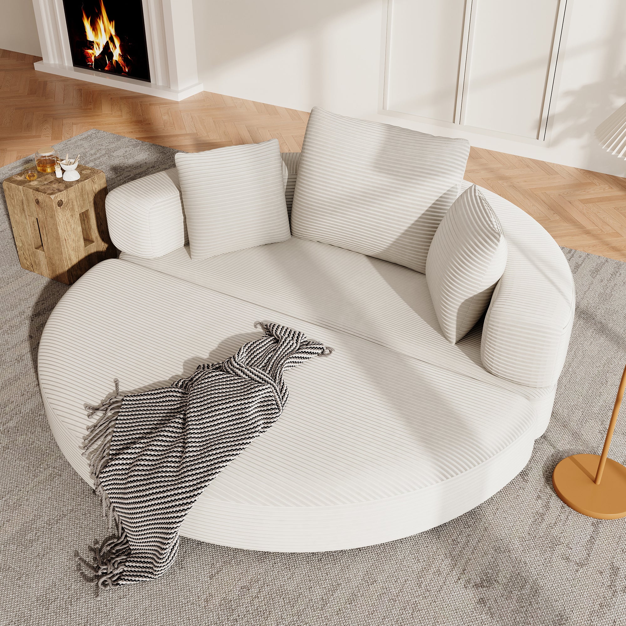 Canapé rond pliable 173x176x40cm - avec coussin - tissu en velours côtelé - beige - 2