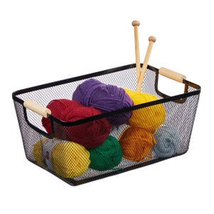 Cestino Metallico Relaxdays 16x31x21cm - Design A Rete, Manici Legno, Bianco, Per Casa - Foto 5