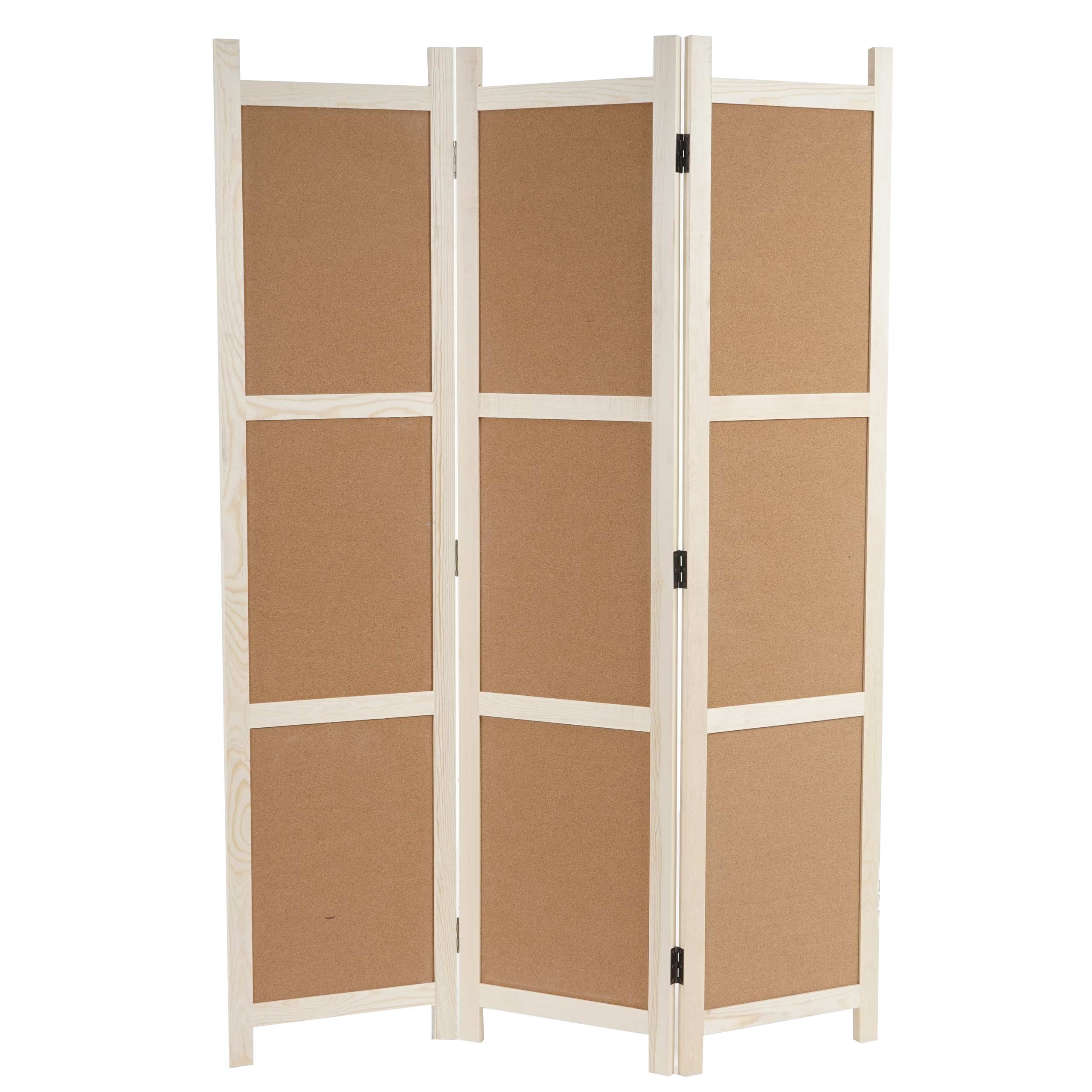 Biombo/separador/panel de corcho marrón 3 paneles 166 x 121 cm 04_0003940