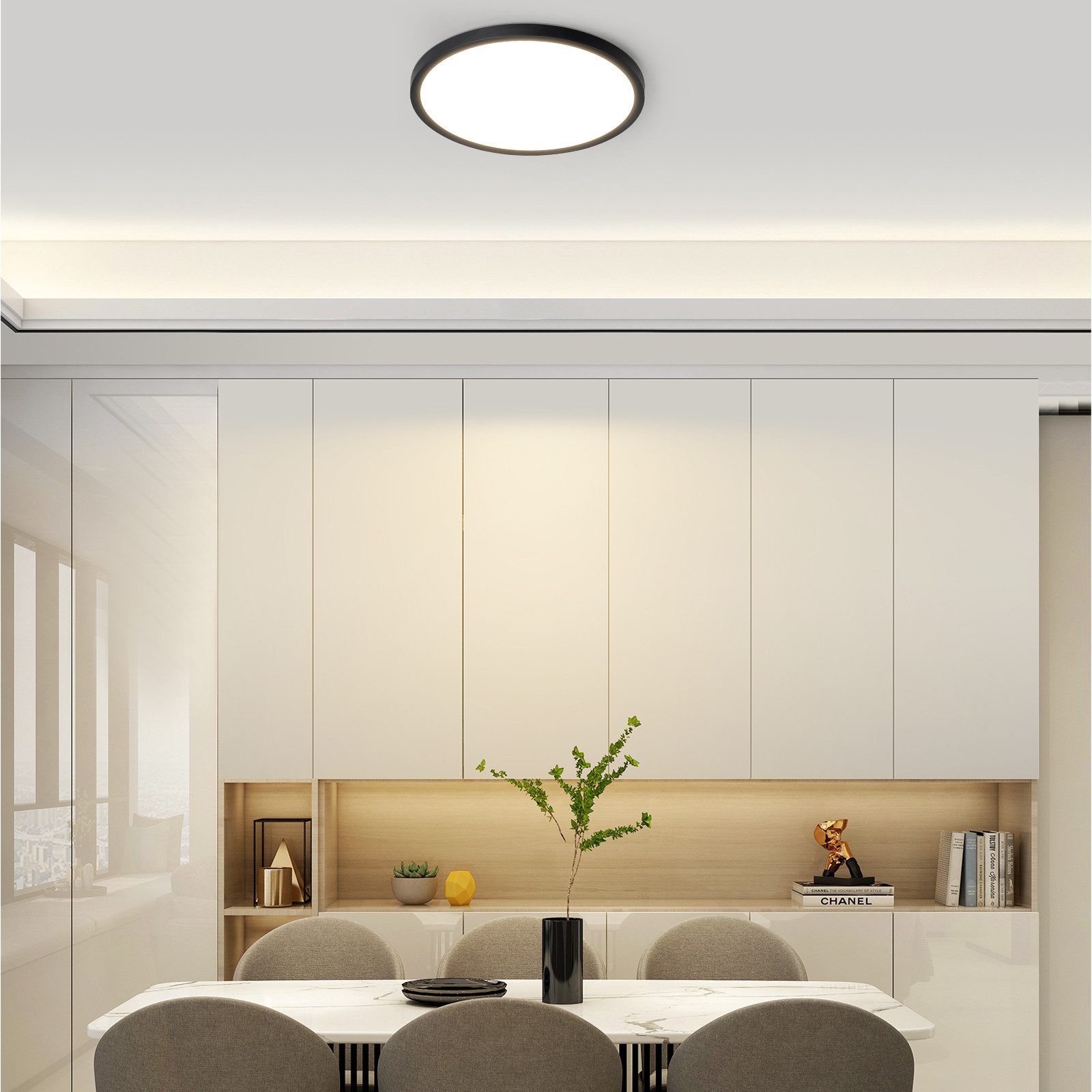 NETTLIFE Plafón LED Baño IP44 Ø22cm Negro, Lámpara de Techo Ultraplana 18W 3000K Blanco Cálido, Diseño de Rombo para Pasillo Cocina Dormitorio - 9