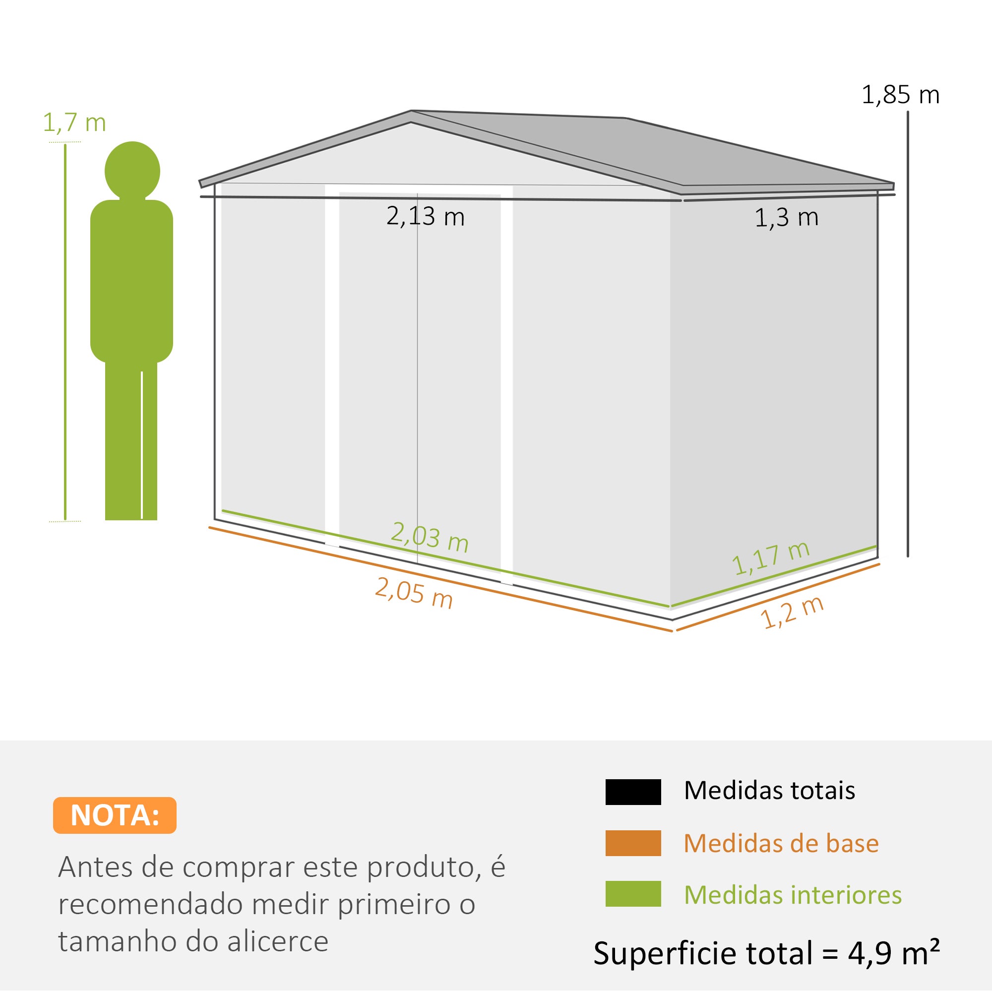 Caseta Jardín Metálica 213x130x185cm 2 Puertas Correderas 4 Ventanas Marrón - 2