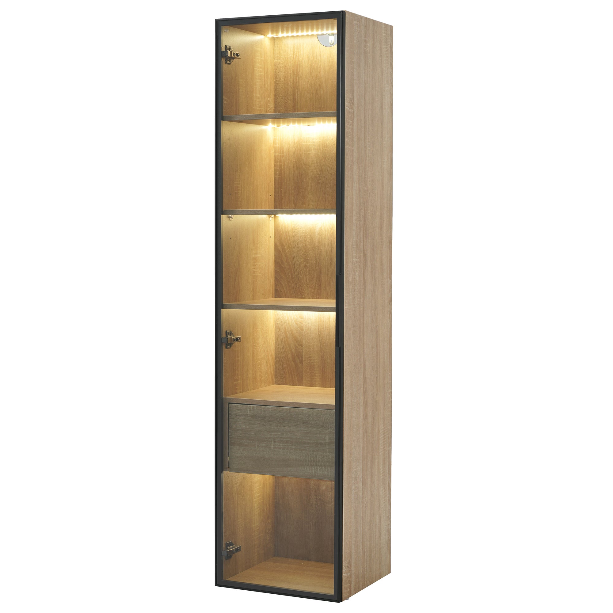 Vitrine Meuble de salle de bain avec LED - 1 porte vitrées - Naturel - 5