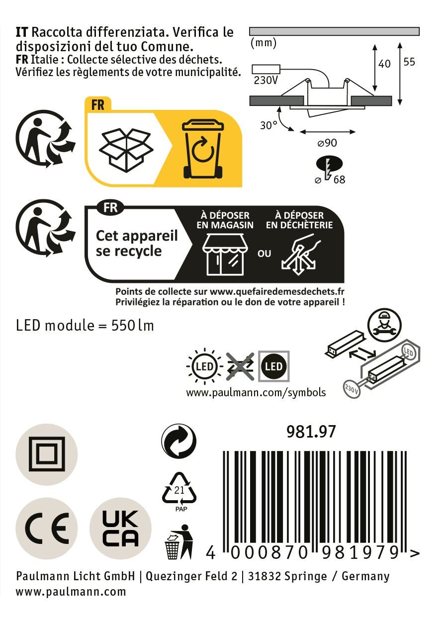 Spot encastré LED Calla Kit de 10 IP65 rond 90 mm 30° 10x5W 10x430lm 230V White Switch Blanc dépoli - 6