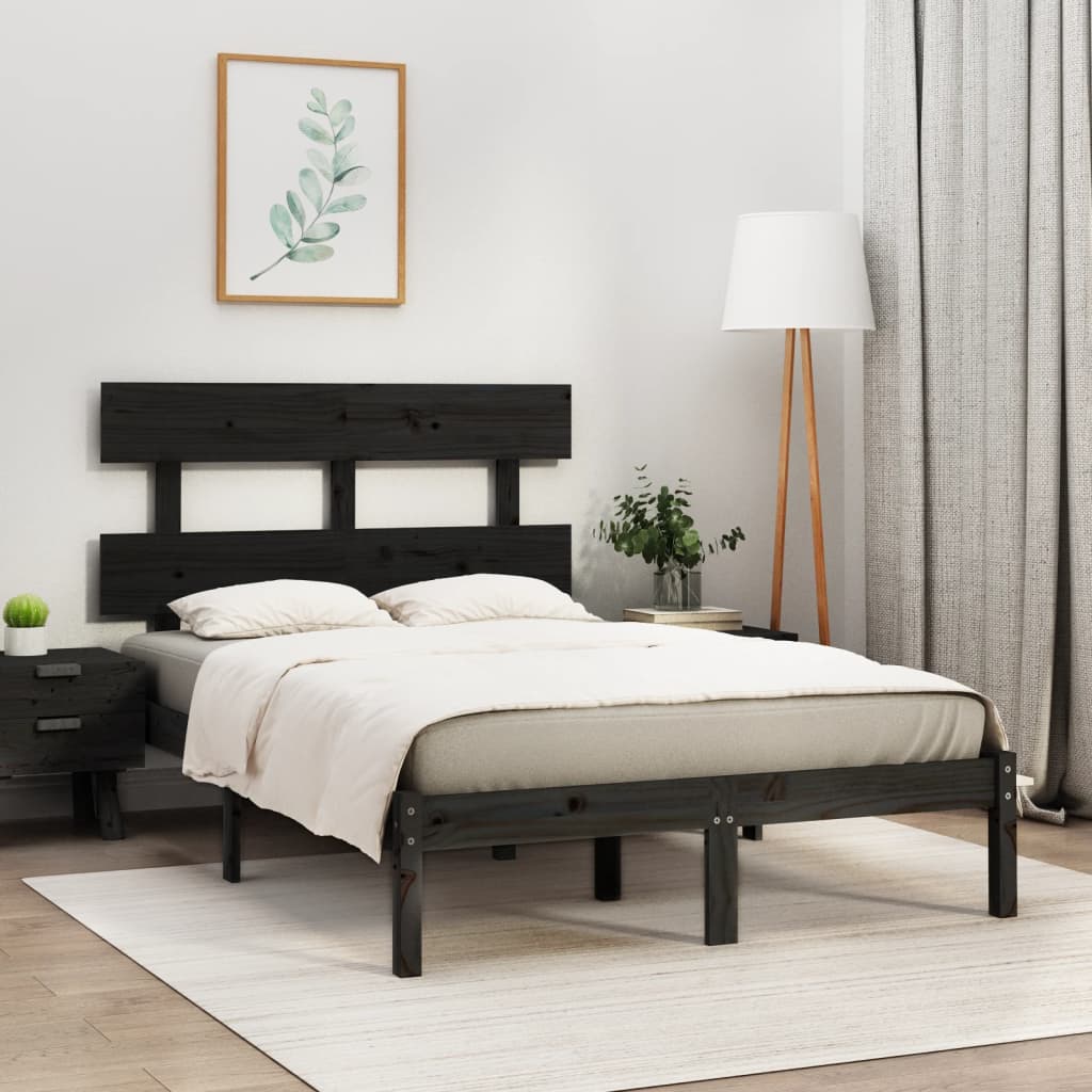 Maison Exclusive - Estrutura de cama 140x190 cm madeira maciça preto - 7