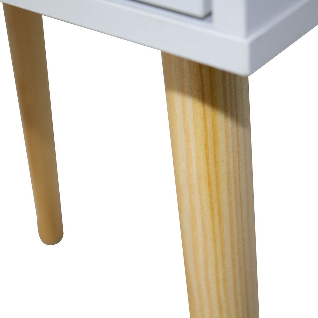 Conjunto de Dormitorio Blanco – Cabecero de 168 cm + 2 Mesitas de Noche con Patas de Madera de Haya – Estilo Nórdico Moderno en Melamina de Alta Calid - 7