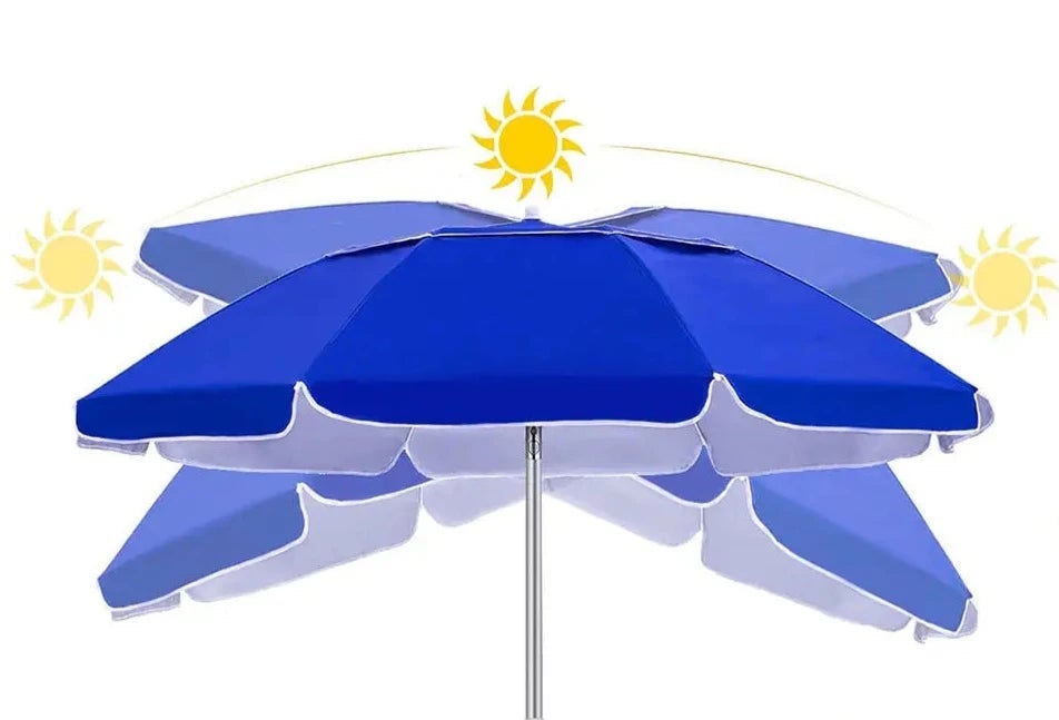 Parasol Jardín de Aluminio Sombrilla Playa grande 300cm Sombrilla Plegable Antiviento Raya Blanco - 3