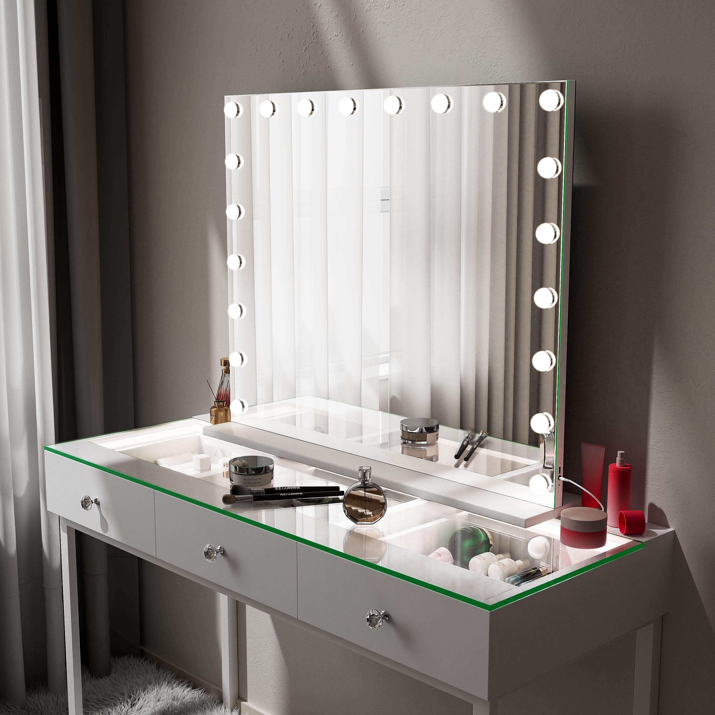 Specchio da trucco Hollywood illuminazione LED da parete - 100 x 80 cm - 2