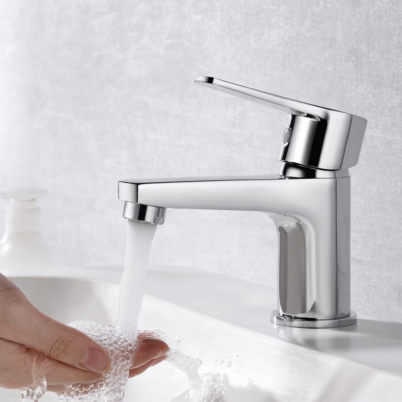 Jednouchwytowa bateria umywalkowa do łazienki - Elegancki design, chromowana bateria mieszająca, cicha ceramiczna bateria wyciągana, ciepła zimna woda