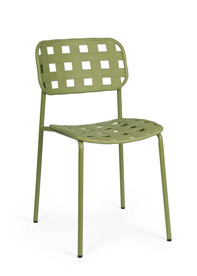 Zestaw 2 krzeseł stalowych z siedziskiem i oparciem z polipropylenu, odpornych na promieniowanie ultrafioletowe, w kolorze zielonym