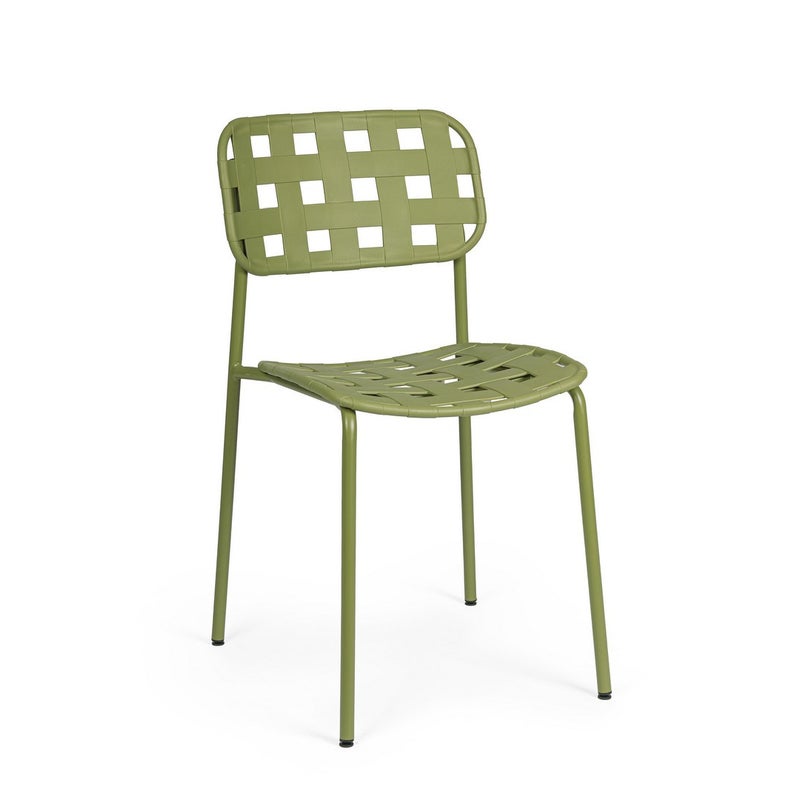 Zestaw 2 krzeseł stalowych z siedziskiem i oparciem z polipropylenu, odpornych na promieniowanie ultrafioletowe, w kolorze zielonym