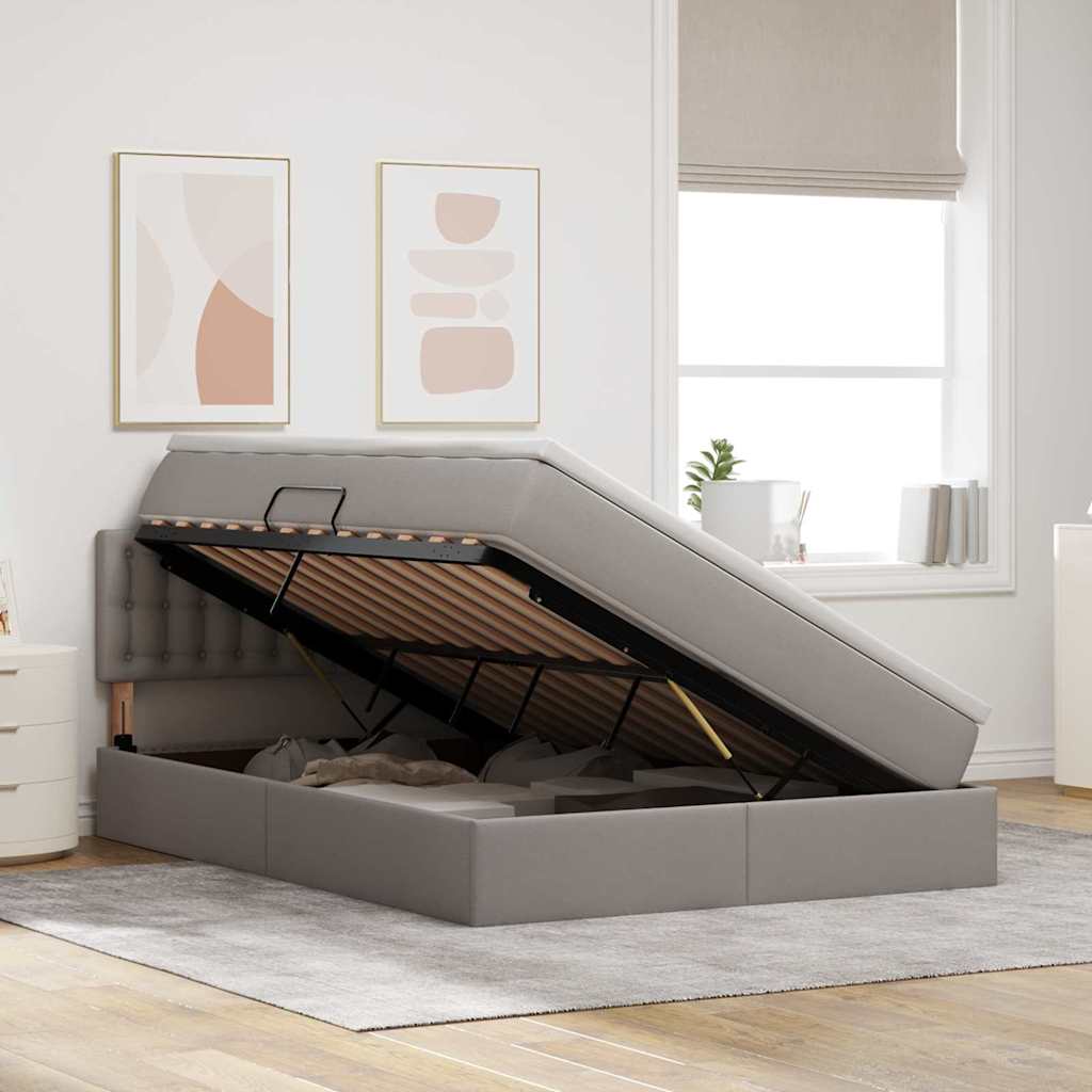 Lit avec rangement et matelas taupe 140 x 200 cm velours - 4