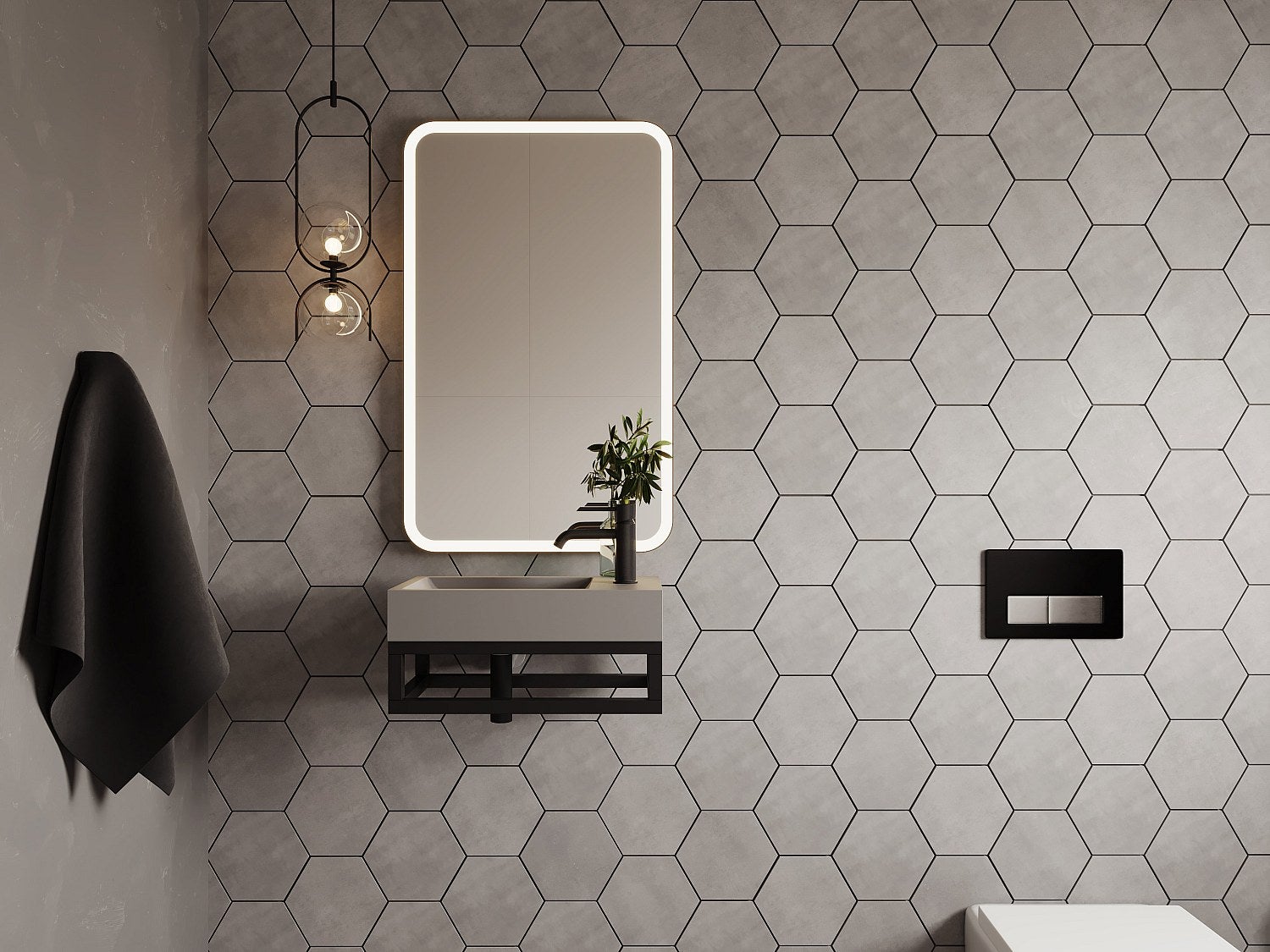 Podwieszana betonowa umywalka ze stojakiem - dł. 40 x szer. 22 cm - UCHAMI