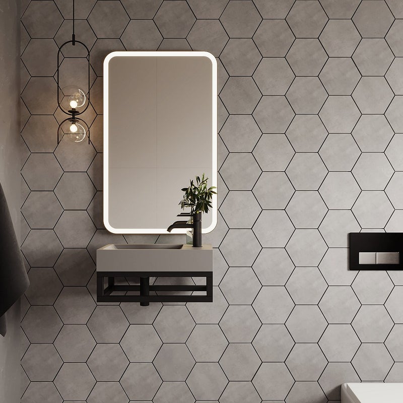 Podwieszana betonowa umywalka ze stojakiem - dł. 40 x szer. 22 cm - UCHAMI