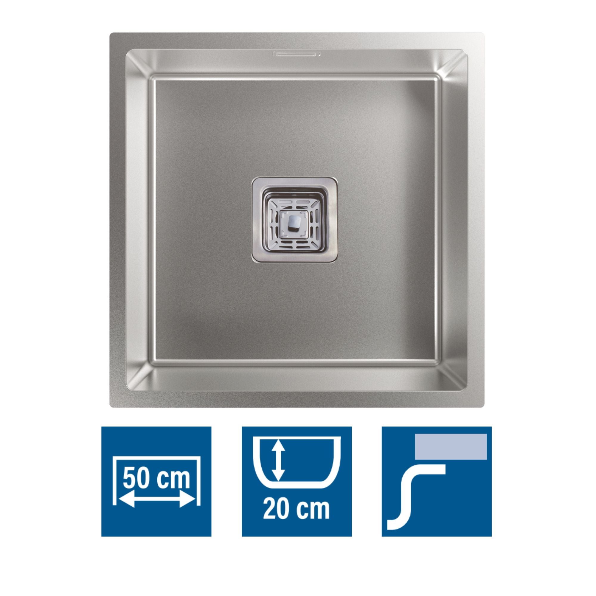 Cata  Fregadero Cb 40-40 R10 1 Seno De Acero Inoxidable Cubeta Cuadrada 44 X 44 Aboserbente Anticondensación Cm Modelo Acero Inoxidable, Leroy Merlin