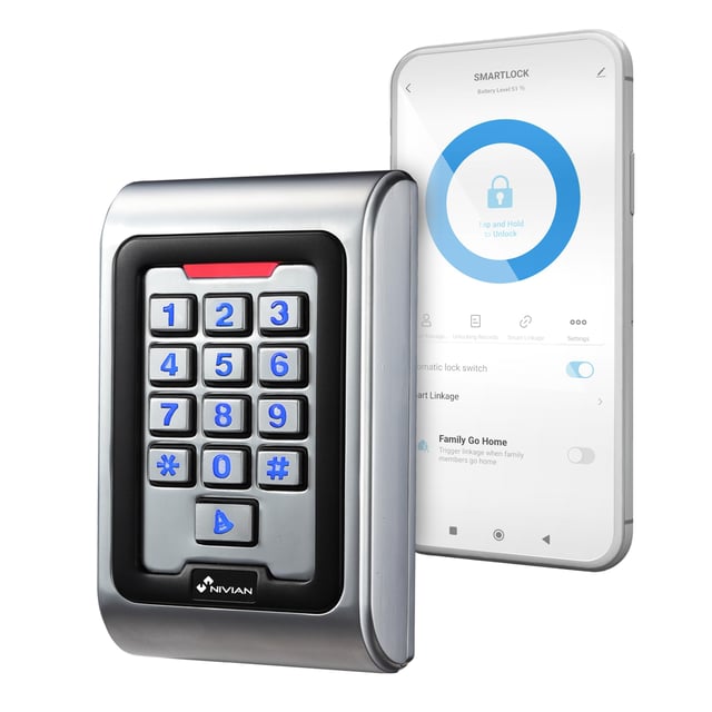 Controllo accesso autonomo NIVIAN Accesso tramite scheda EM, Pin e App Uscita relè, pulsante e campanello Wiegand 26 e WiFi | Controllo dei tempi App