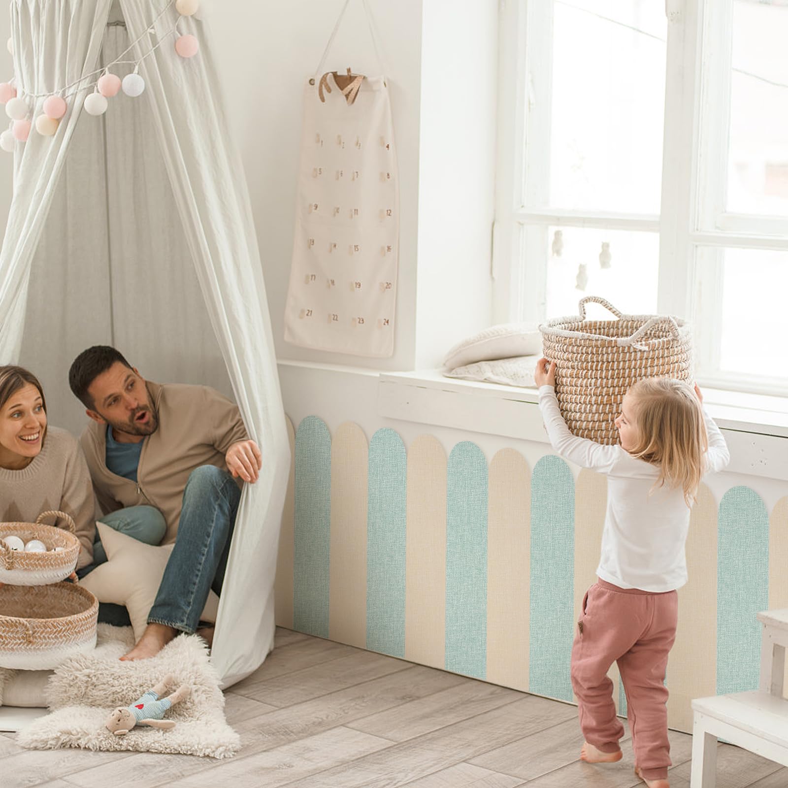 Zestaw 12 paneli ściennych 3D, 60 x 15 cm - pianka XPE do okładzin ściennych - samoprzylepne panele ścienne - podkładki antykolizyjne - zielony - 5