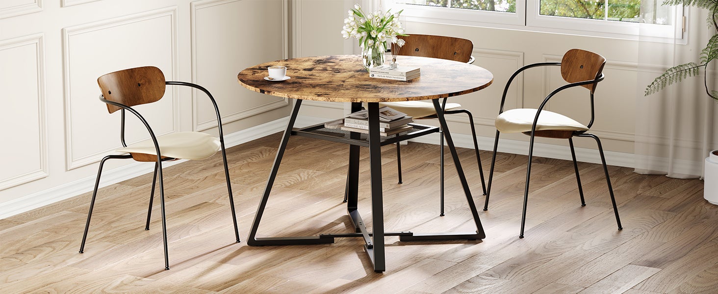 Grande Table à Manger Ronde Avec Rangement - Table En Bois Massif (pieds En Métal) - 120 Cm - 7