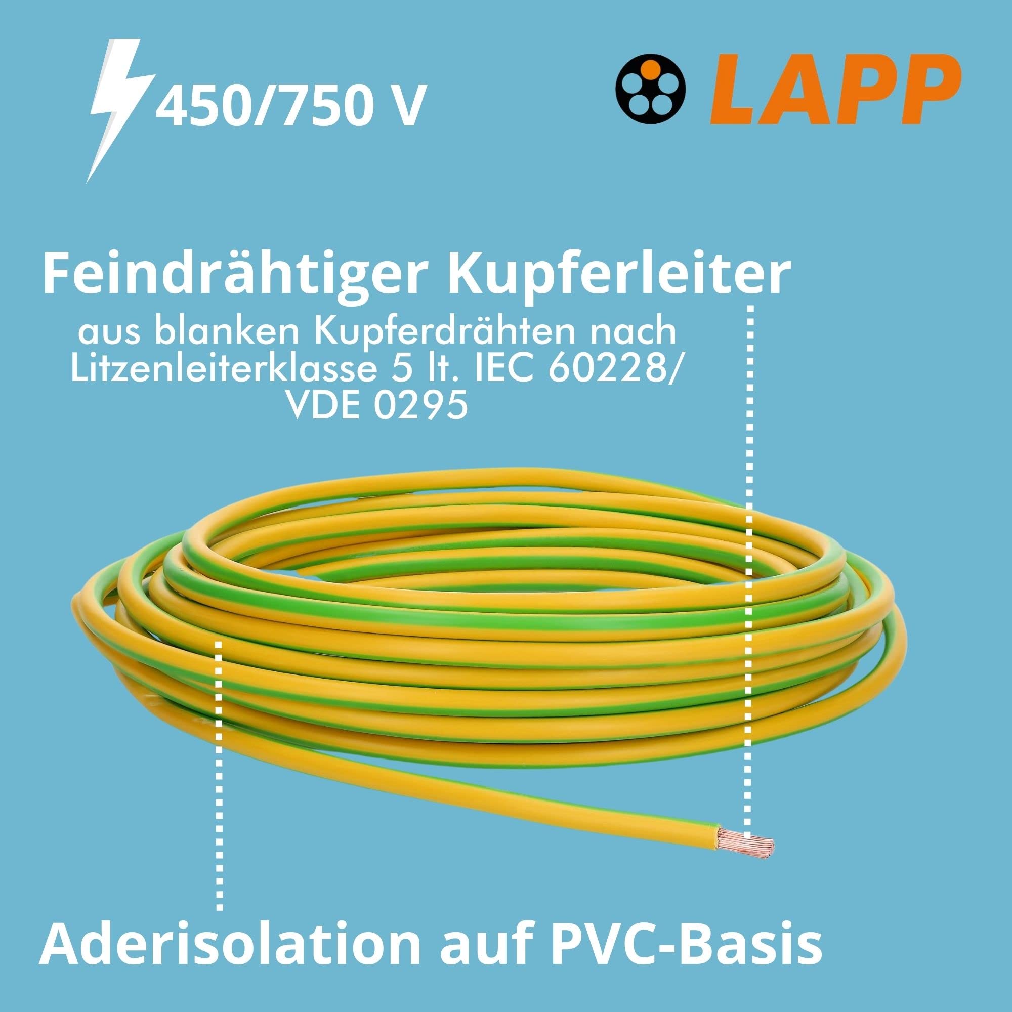 10 m Lapp 4520005 H07V-K 10 mm² verde/giallo I cavo di messa a terra I flessibile PVC Single Core I Stranded 10 mm² I cablaggio - 2