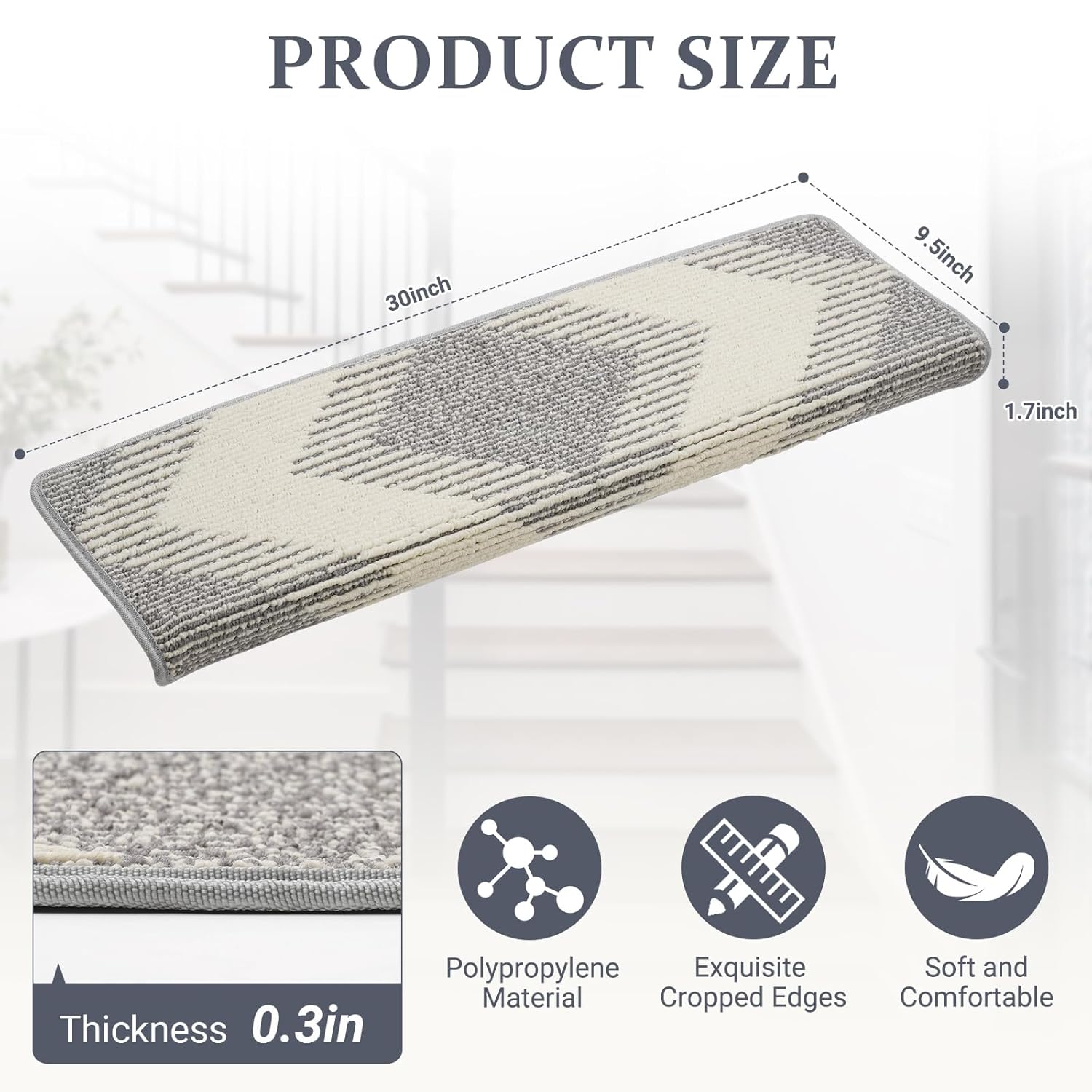 15 pezzi di gradini rettangolari antiscivolo, 76x23,5x4,5 cm - 2