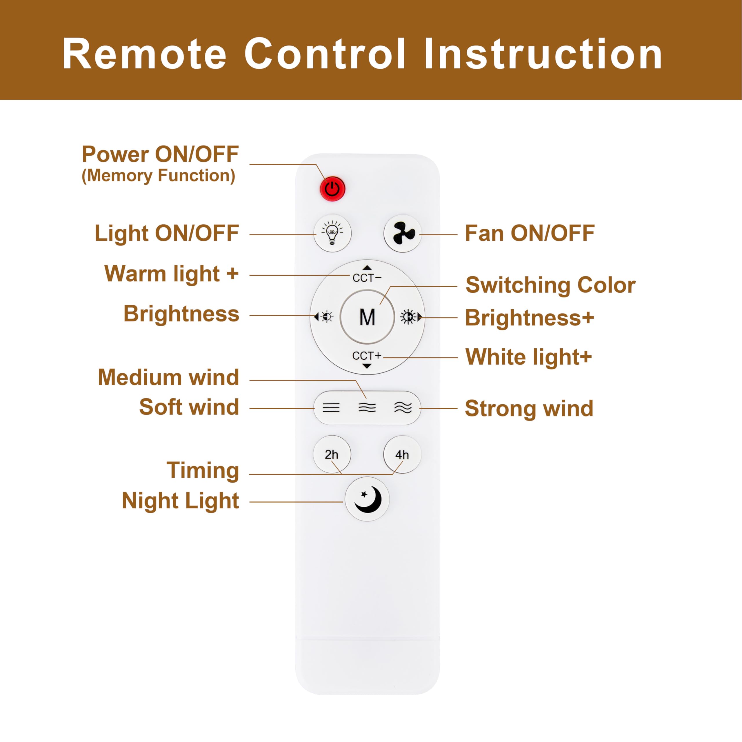 Ventilateur de plafond 30 W avec source lumineuse et télécommande, trois températures de couleur, trois vitesses de vent, minuterie,pour salon,cuisine - 5
